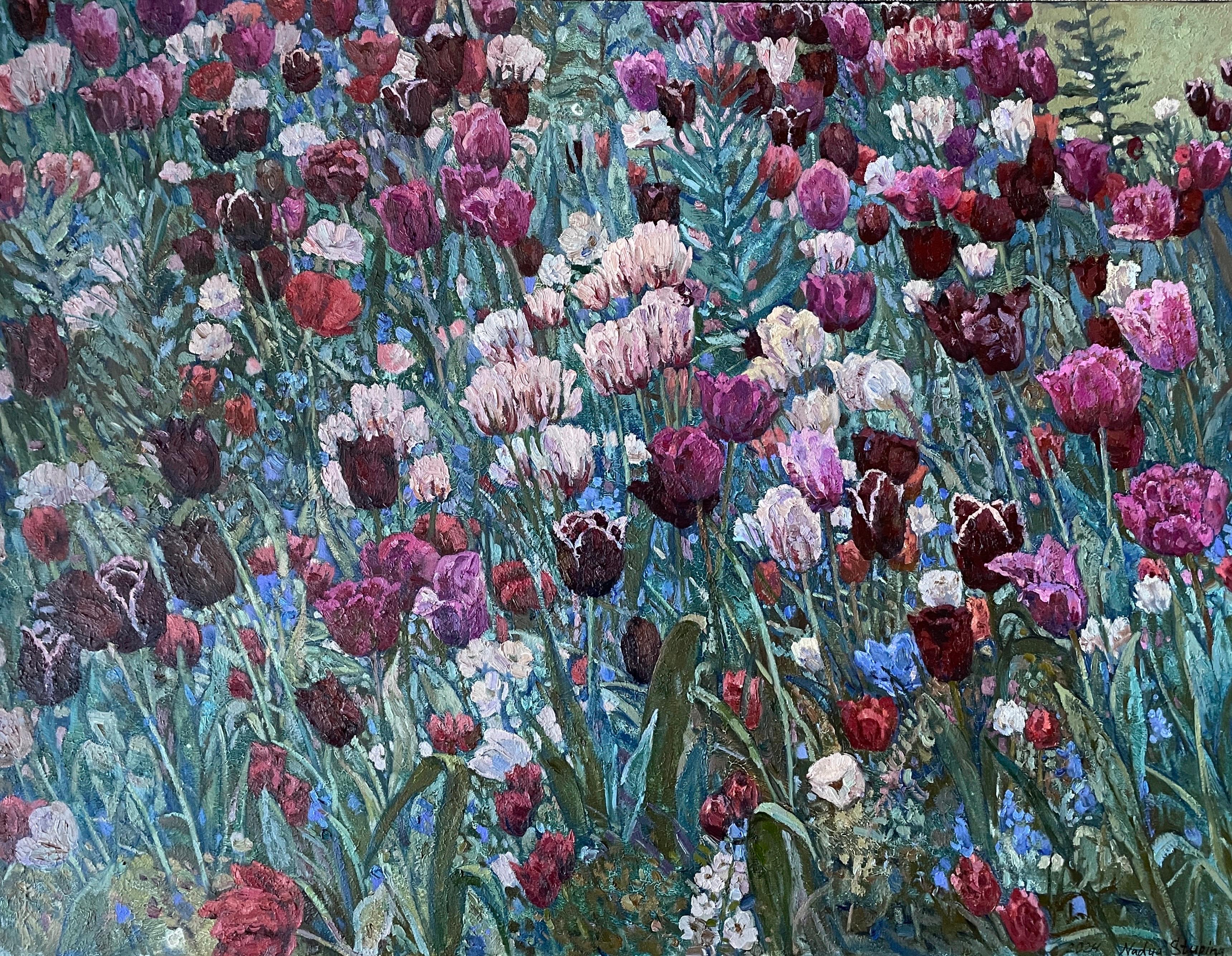 "Les tulipes du crépuscule  Original  Peinture florale X-large , huile sur toile