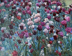 "Twilight tulips"  Original  floral painting . X-large , oil on canvas