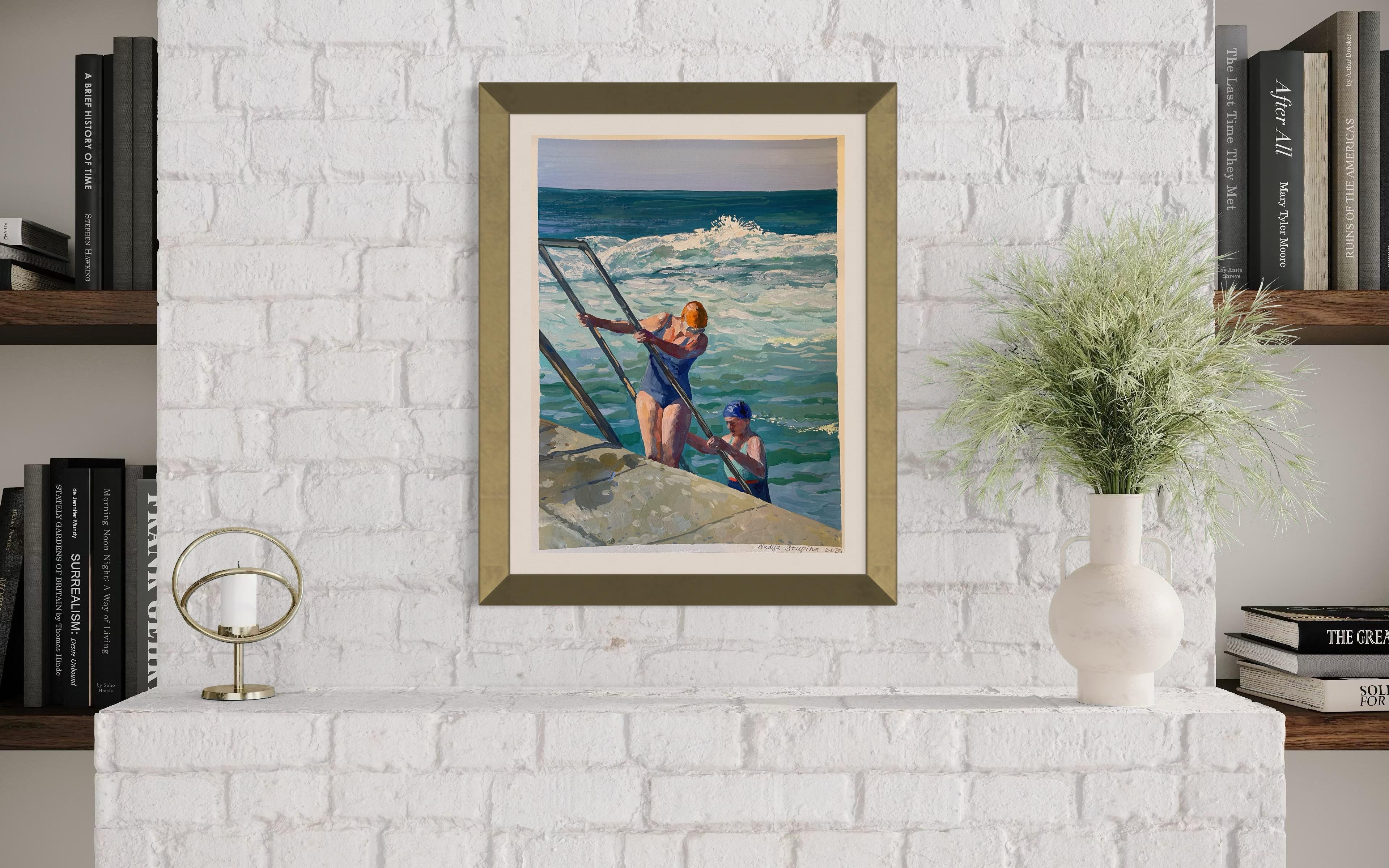 “Two bathers” Vertical , ocean, blue, Impressionism , realism , figurative. im Angebot 3