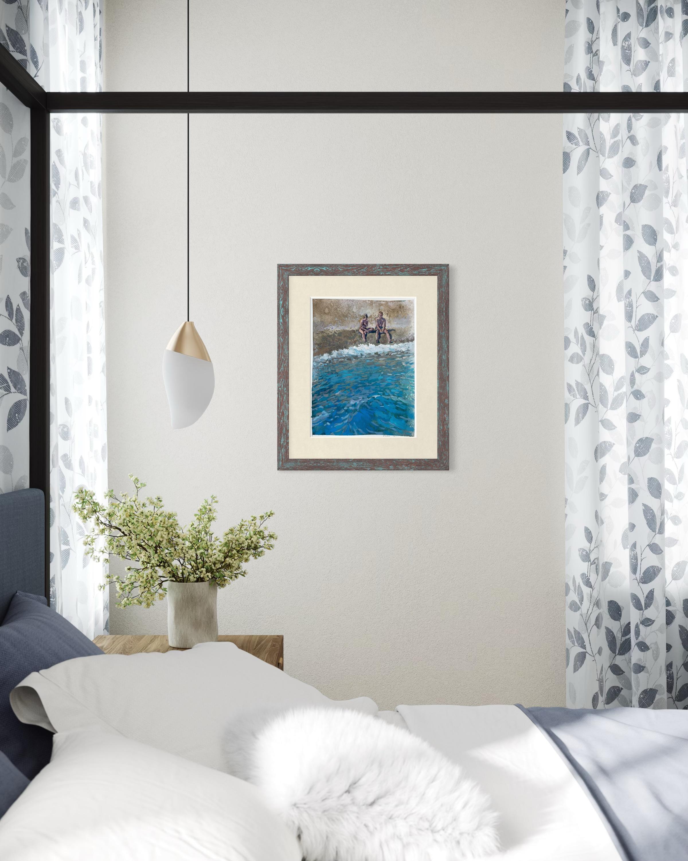 «Two by the sea » Original figurative painting . Sea , beach body . Home decor im Angebot 5