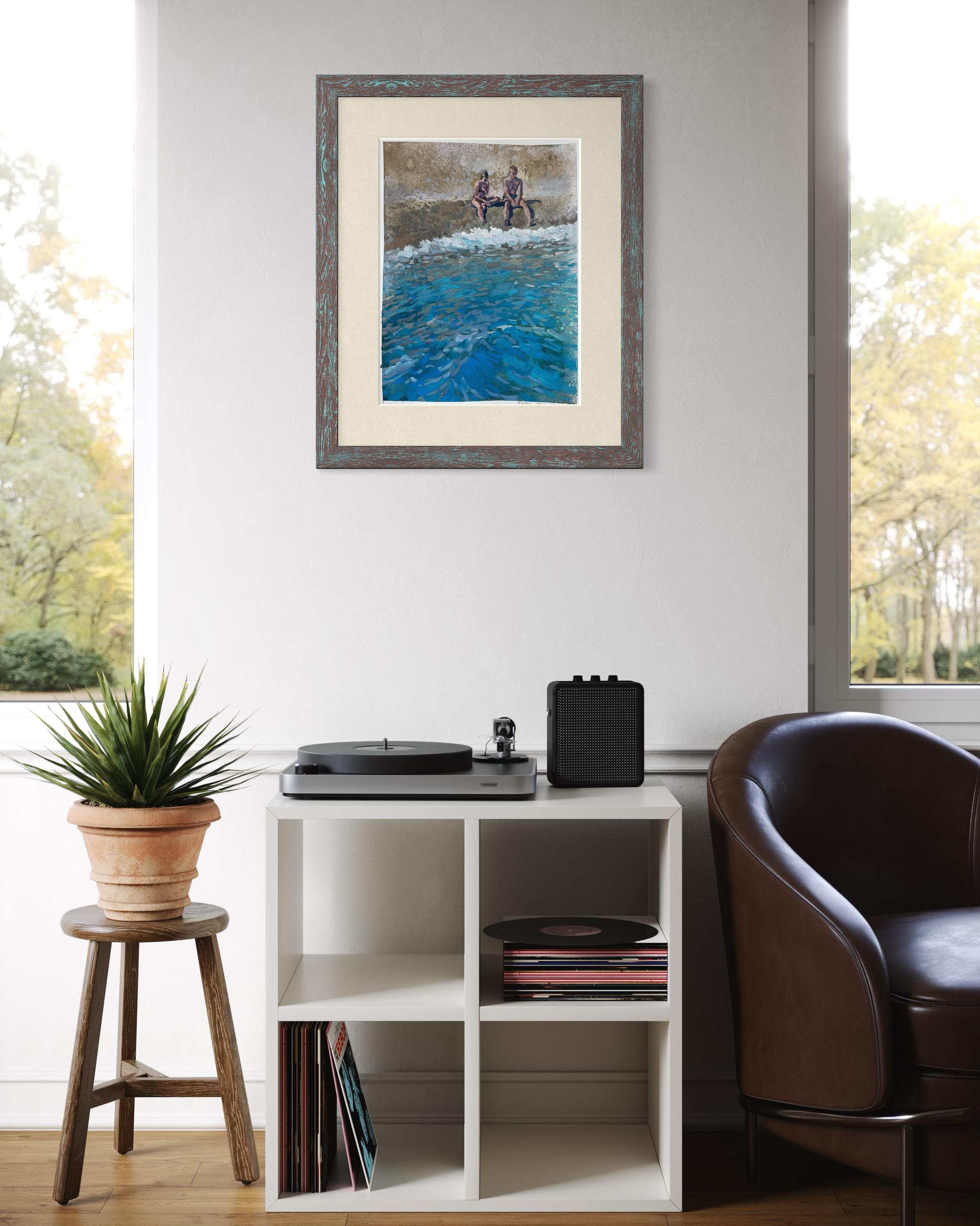 «Two by the sea » Original figurative painting . Sea , beach body . Home decor im Angebot 6