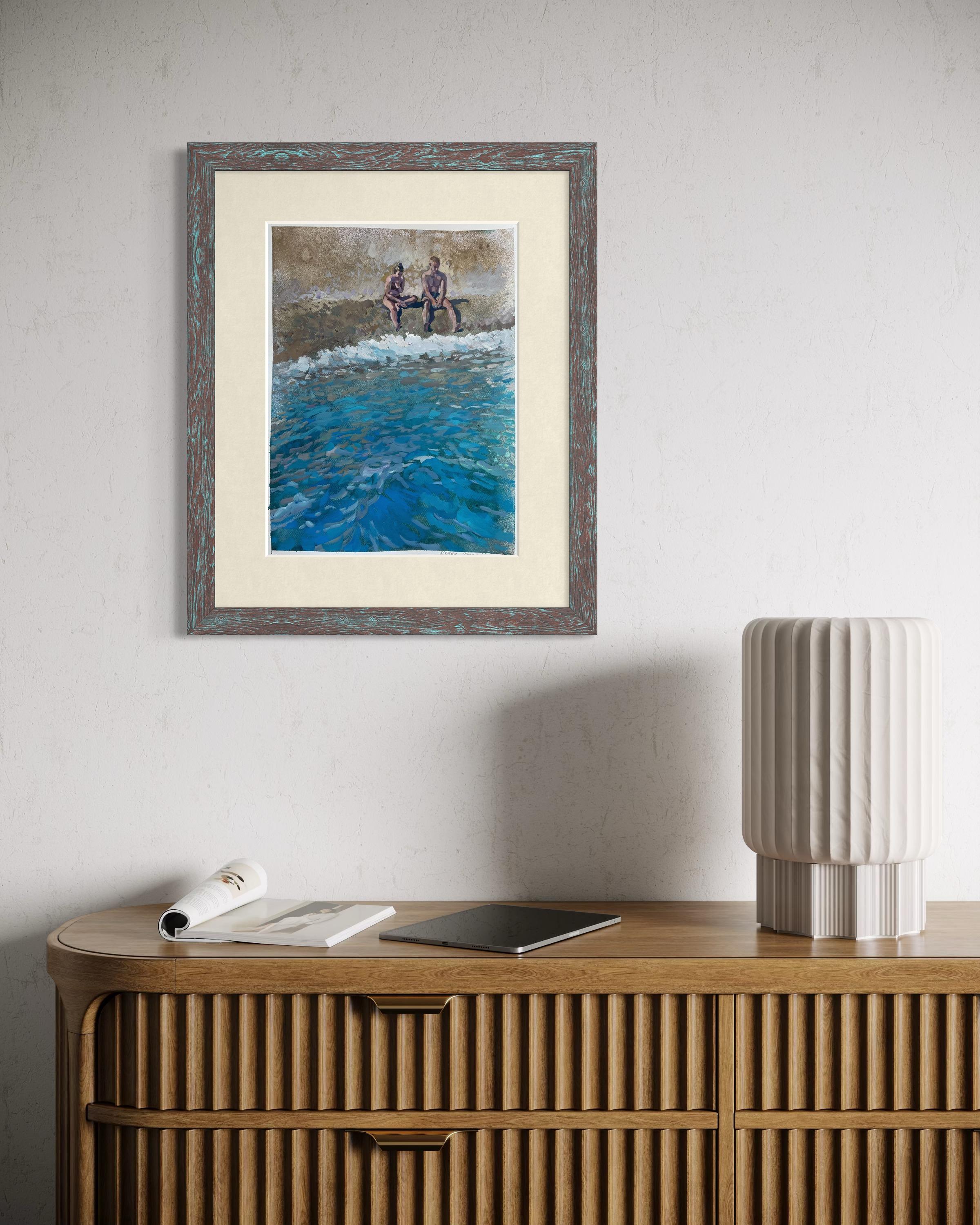«Two by the sea » Original figurative painting . Sea , beach body . Home decor im Angebot 7
