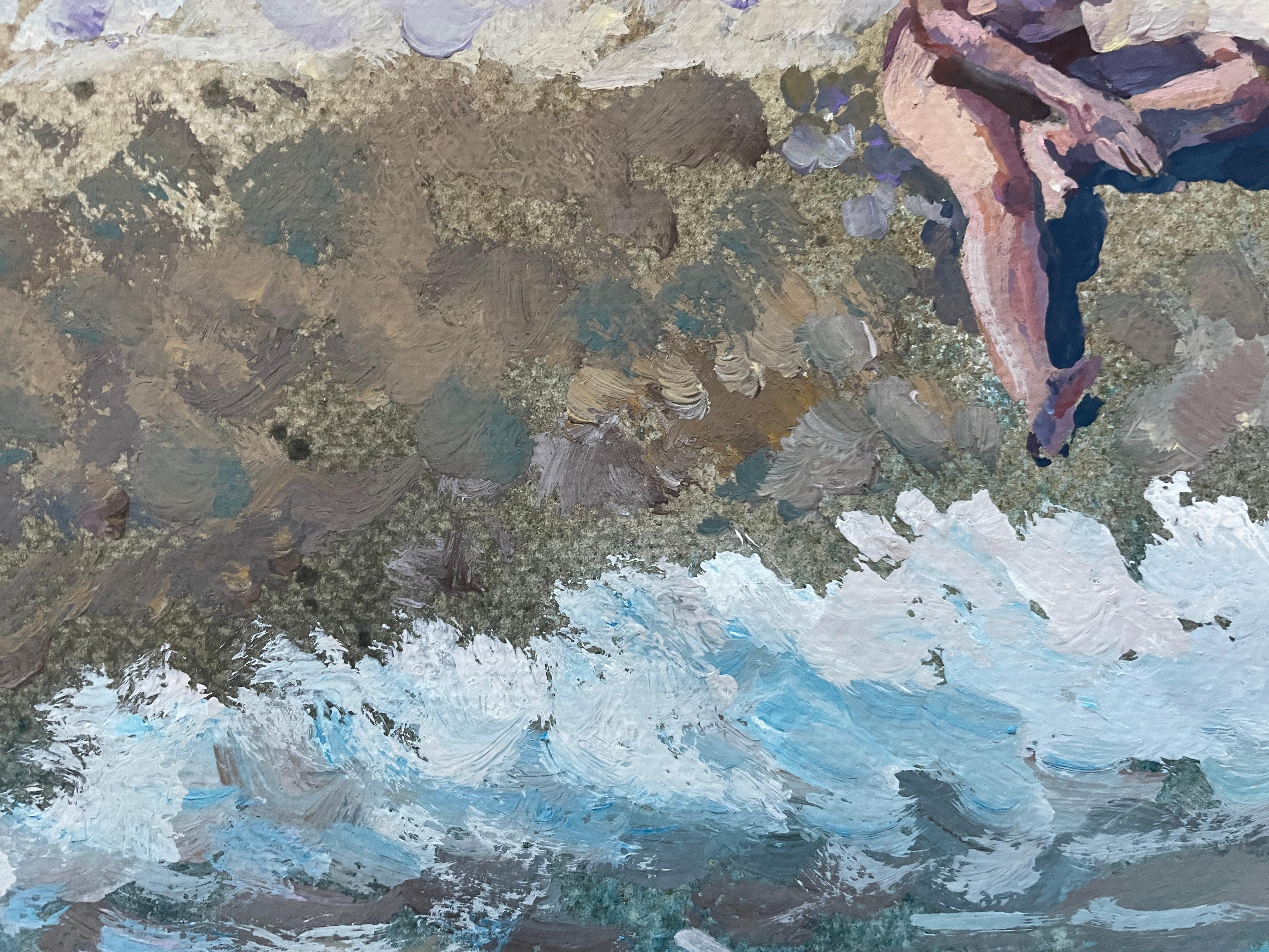 «Two by the sea » Original figurative painting . Sea , beach body . Home decor im Angebot 2