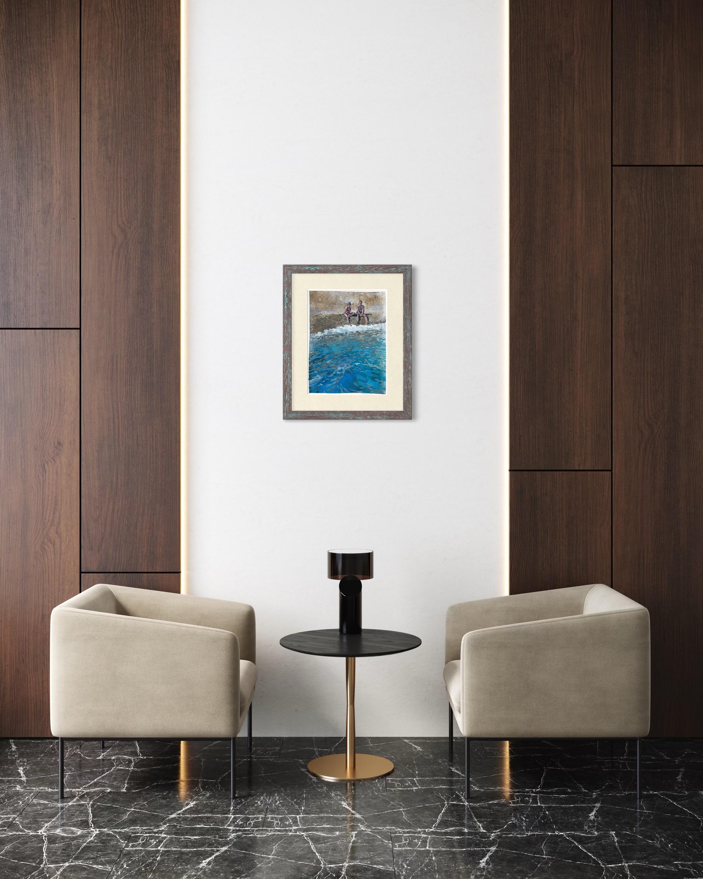 «Two by the sea » Original figurative painting . Sea , beach body . Home decor im Angebot 4