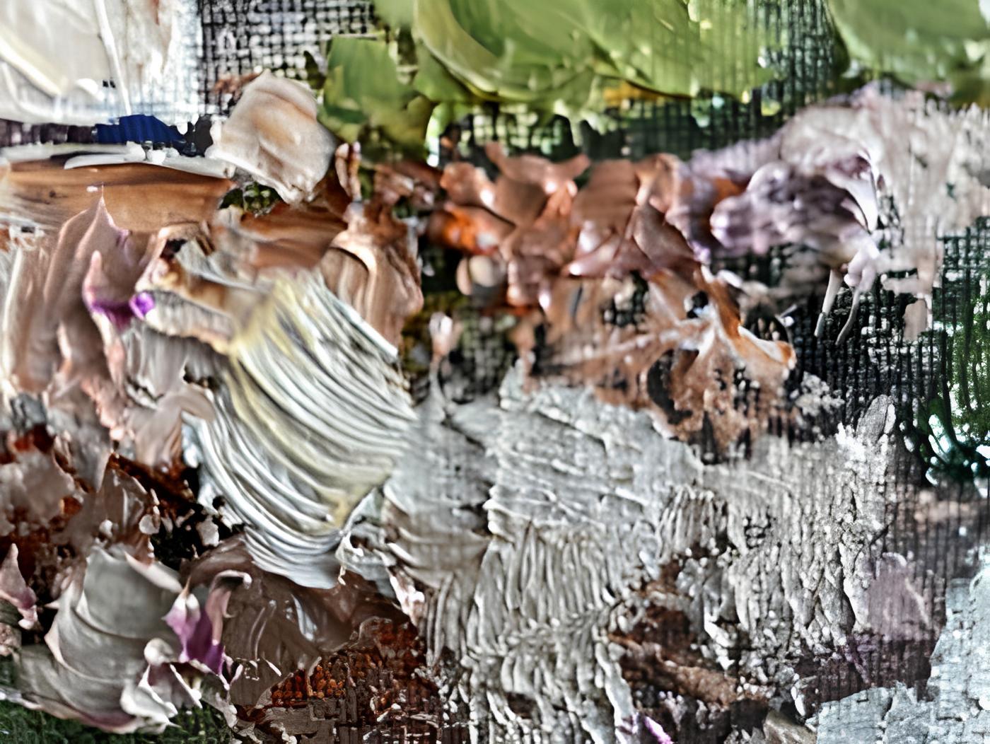 n this artwork, I married acrylic and oil to translate the serene elegance of sunlight dappling an idyllic Alpine scene. The brushwork, rooted in fine art and impressionism, undulates with the rhythm of nature and rustic architecture. It's a retreat
