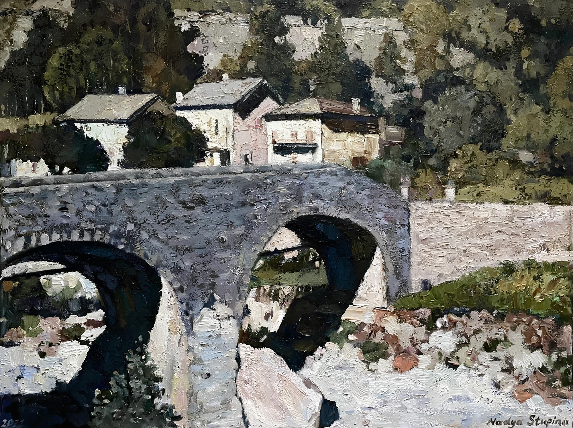 "Sotto il sole delle Alpi" Paesaggio impressionistico originale. Francia. Pittura ad olio