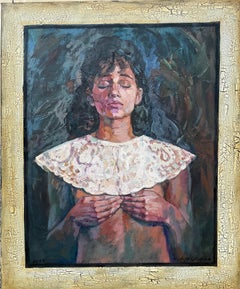 "Cuello vintage" Retrato femenino impresionista  . Desnudo . Óleo sobre lienzo  imasto
