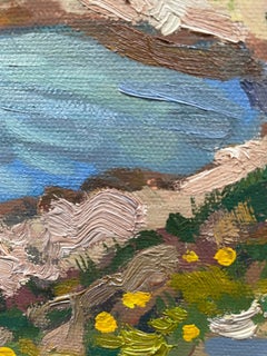 «Walk along the lake» Original impressionistic landscape. Vertical small