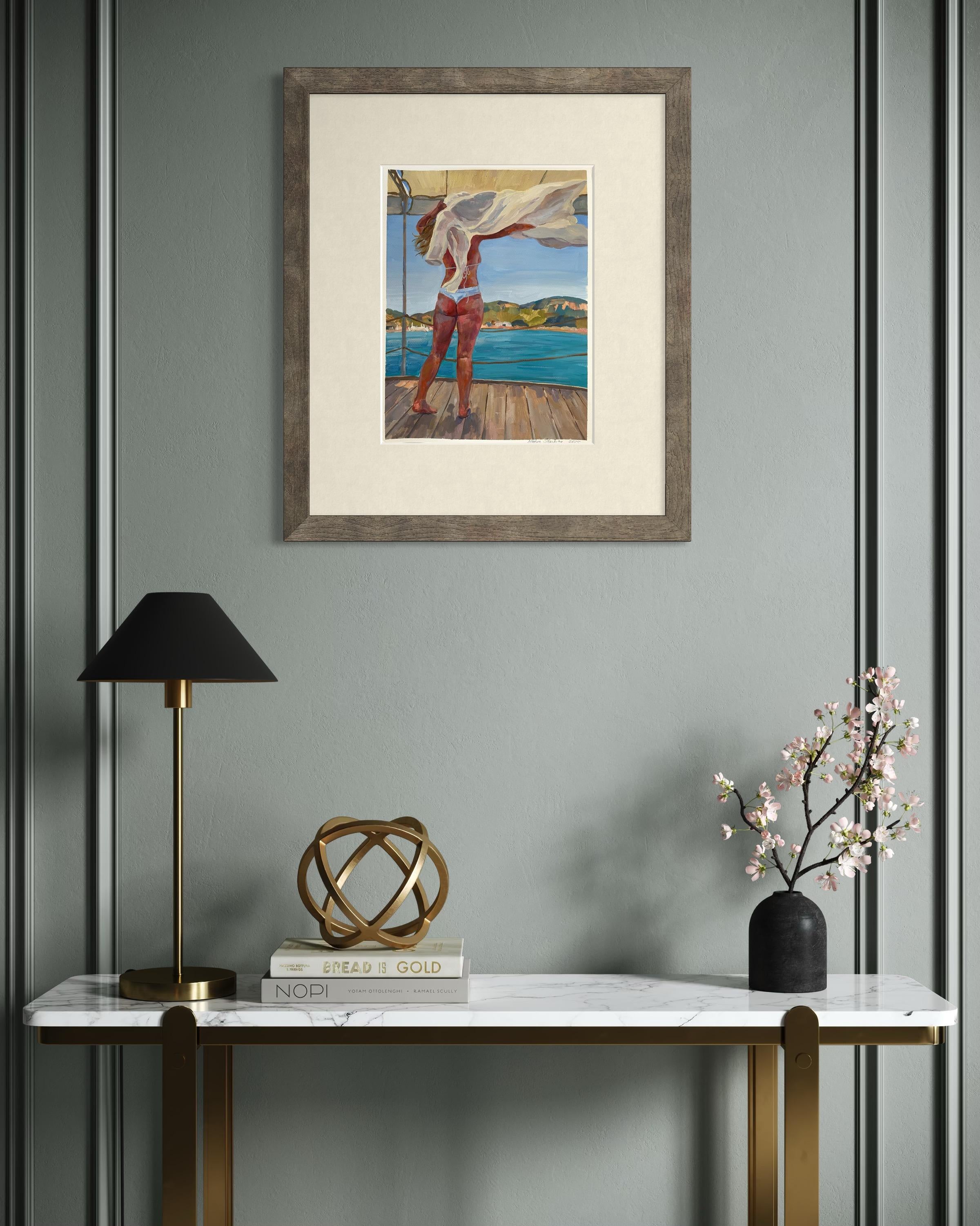 “Warm wind” Original figurative painting. Gouache on paper . Home decor For Sale 9