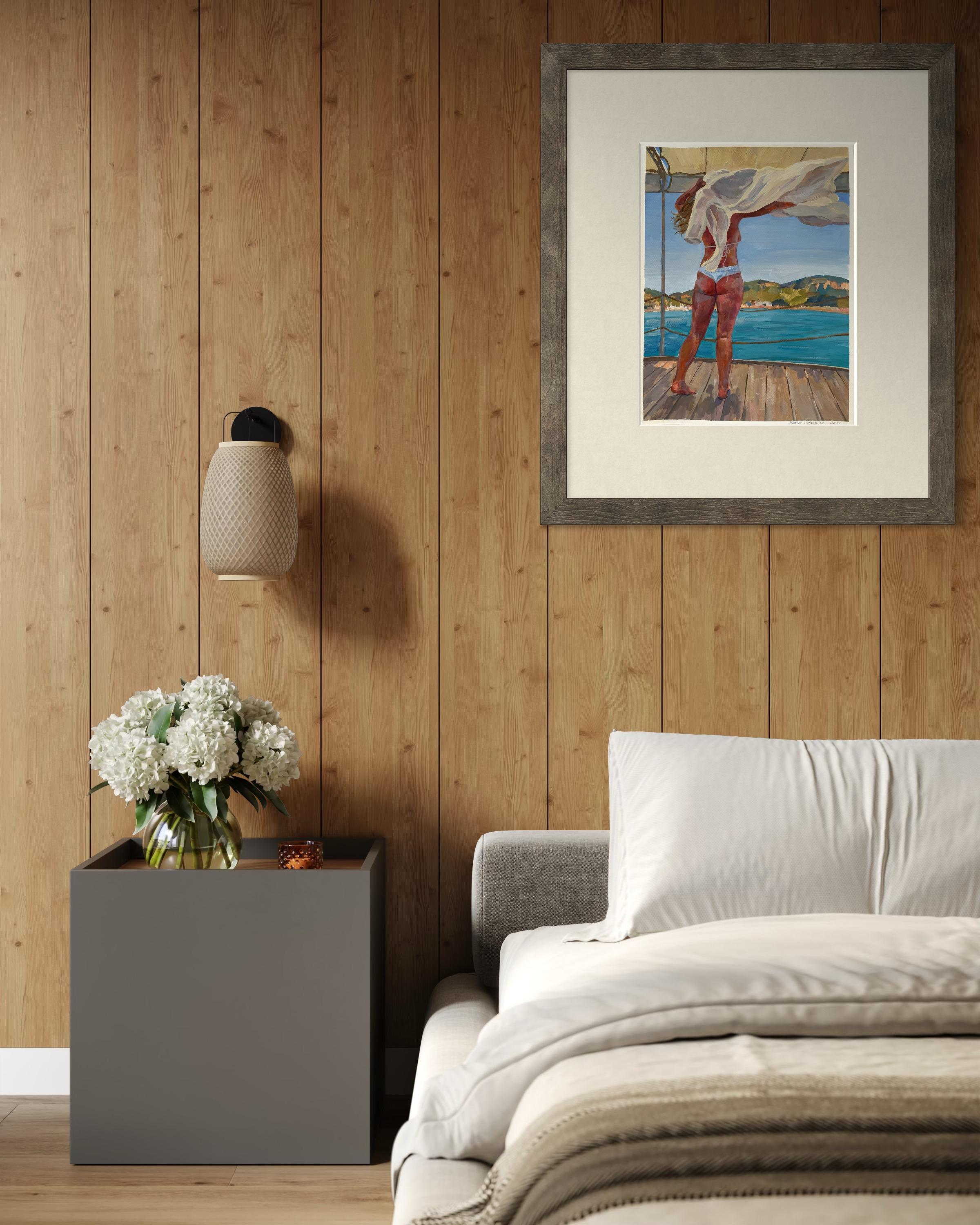 “Warm wind” Original figurative painting. Gouache on paper . Home decor For Sale 11