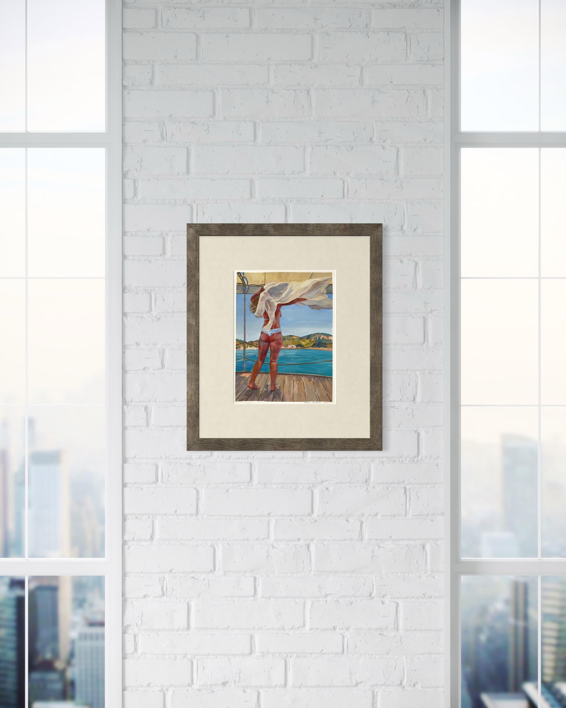 “Warm wind” Original figurative painting. Gouache on paper . Home decor For Sale 12