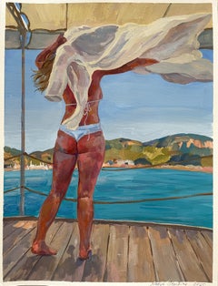 “Warm wind” Original figurative painting. Gouache on paper . Home decor