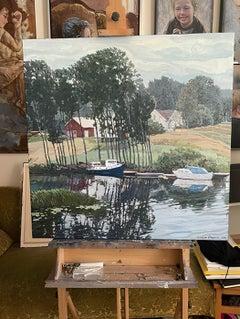 "Giornata di vento a Strømfoss" Originale paesaggio impressionistico quadrato.