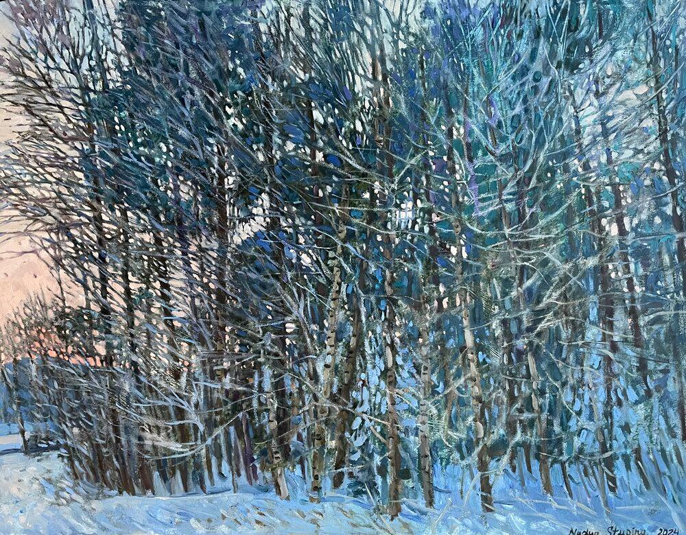 "Encaje de invierno 1" Paisaje impresionista original. Gran óleo