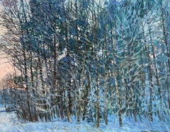 "Winter lace 1" Original impressionistic landscape. Large oil painting