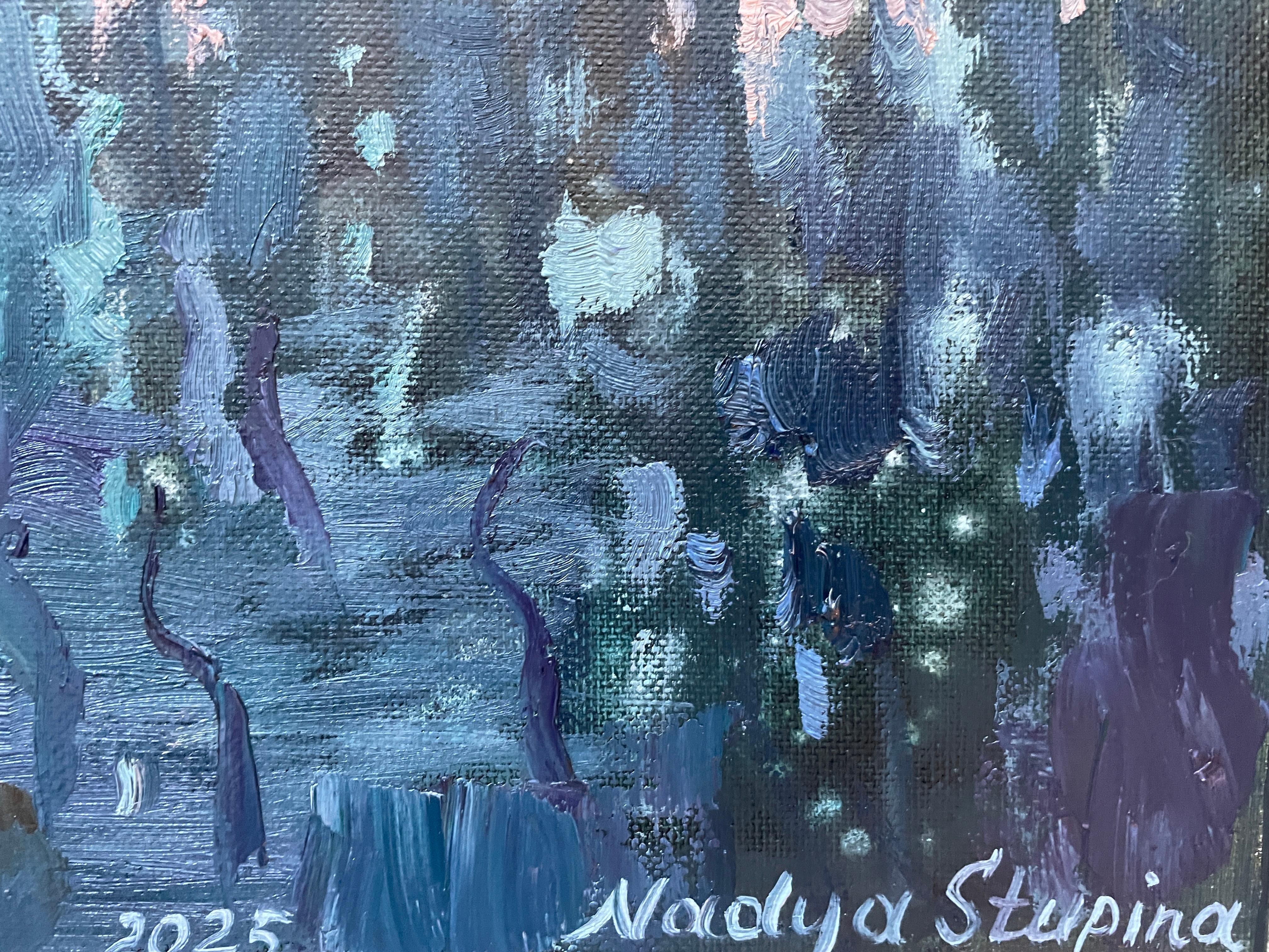 “Winter sun”  Horizontal  landscape oil painting.Impressionism. Snow.Forest. - Painting by Nadezda Stupina