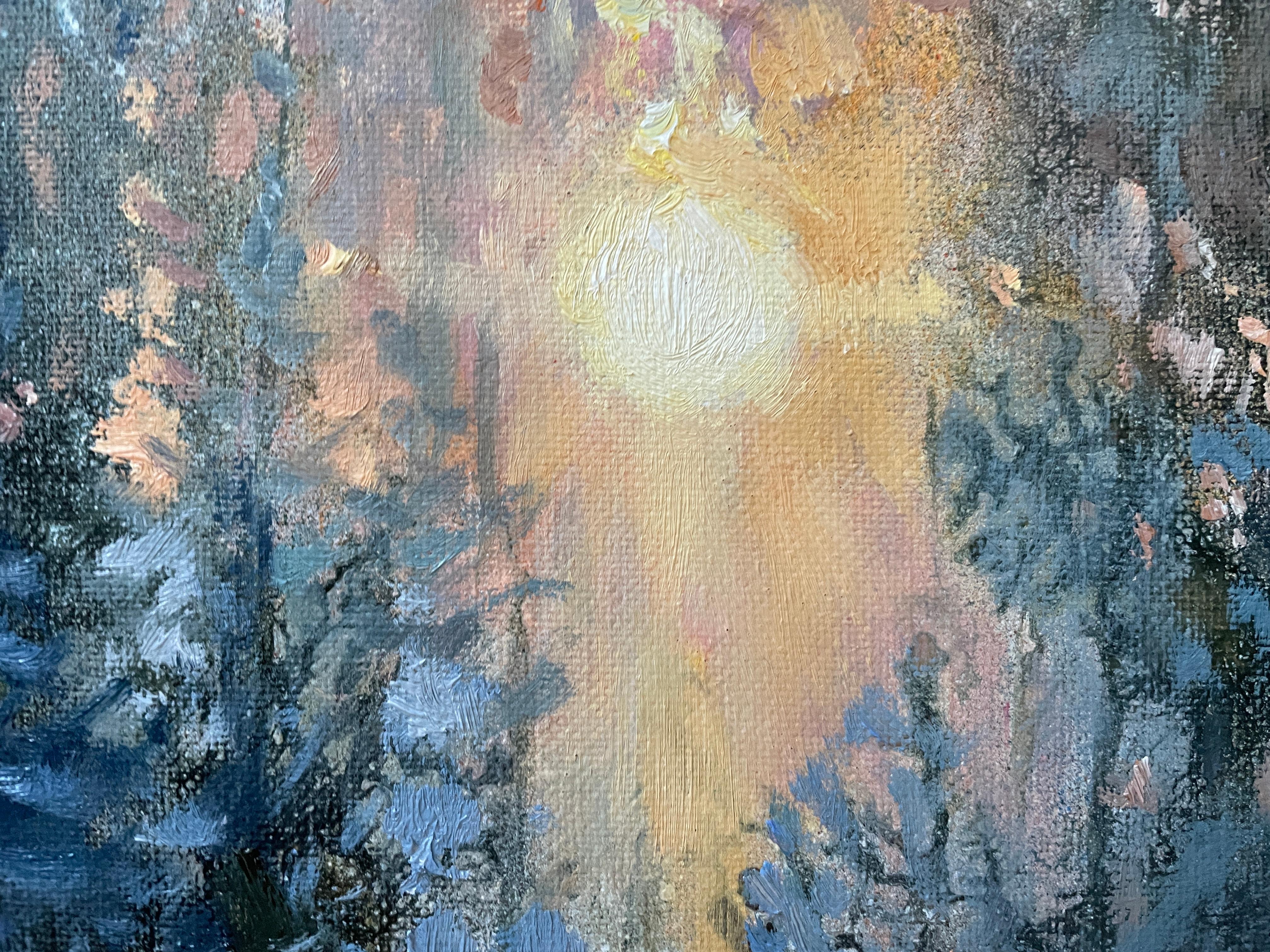 “Winter sun”  Horizontal  landscape oil painting.Impressionism. Snow.Forest. For Sale 2