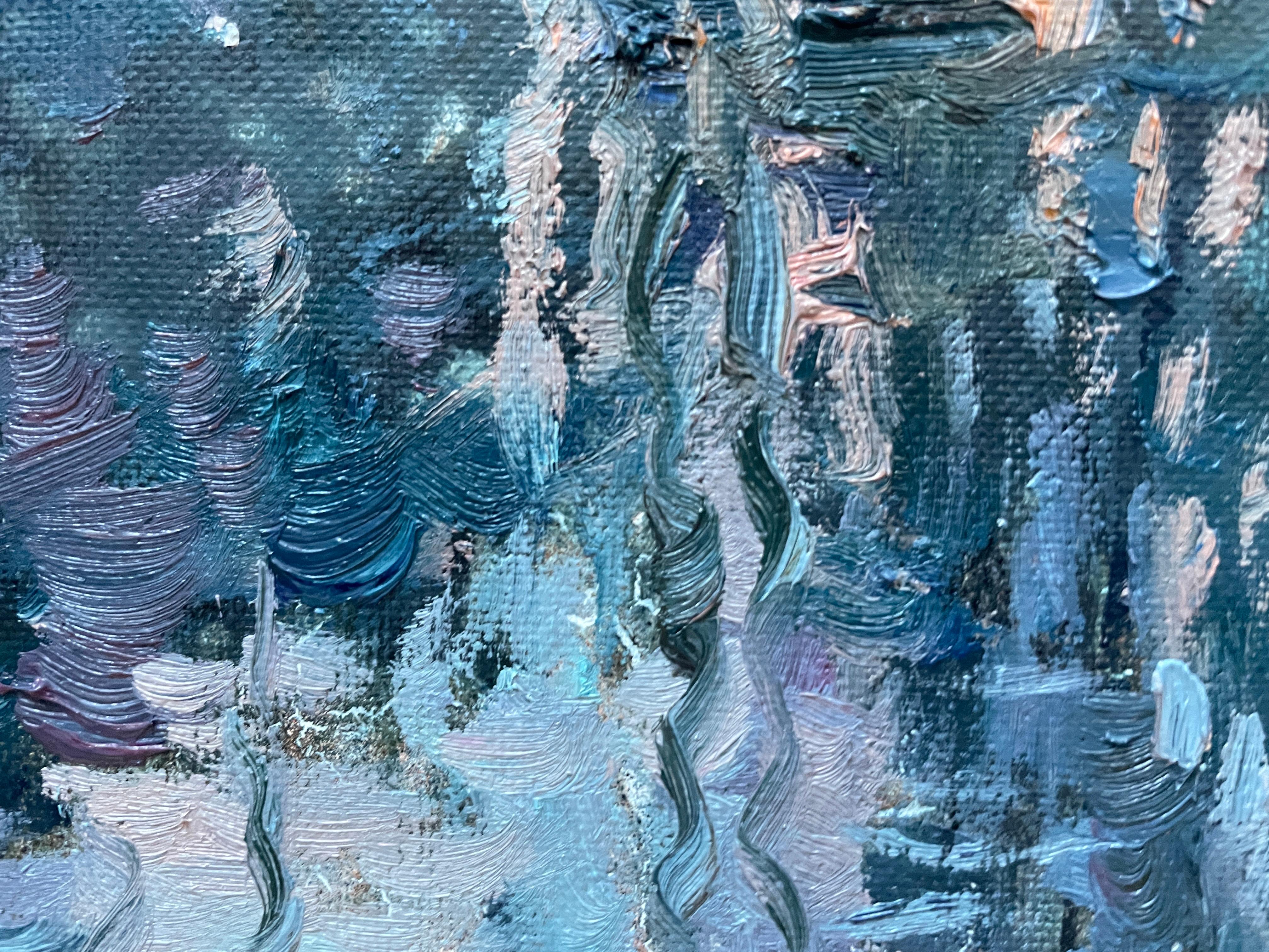 “Winter sun”  Horizontal  landscape oil painting.Impressionism. Snow.Forest. For Sale 3