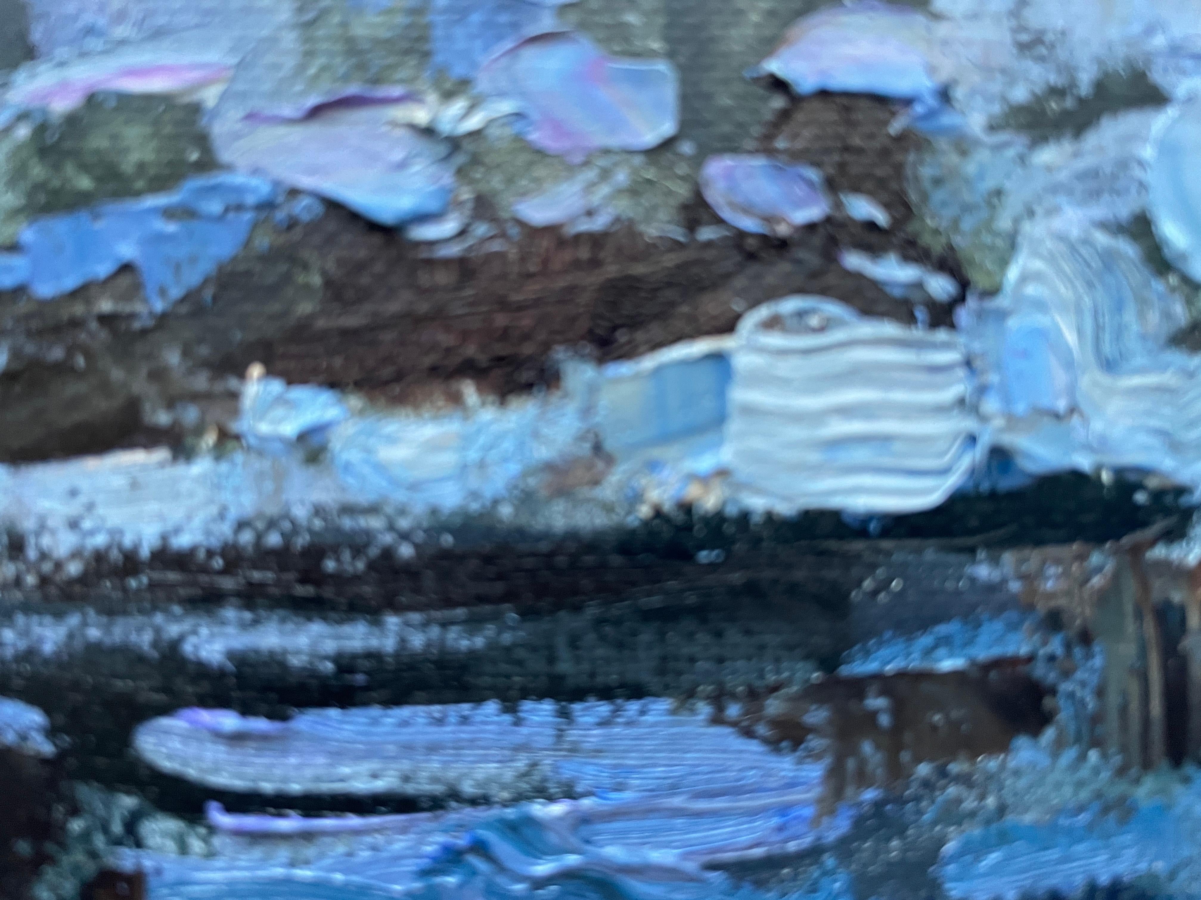 “Winter sun”  Horizontal  landscape oil painting.Impressionism. Snow.Forest. For Sale 4