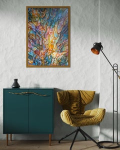 "Wisdom tree" Vertical semi-abstract oil painting on hardboard . Large size