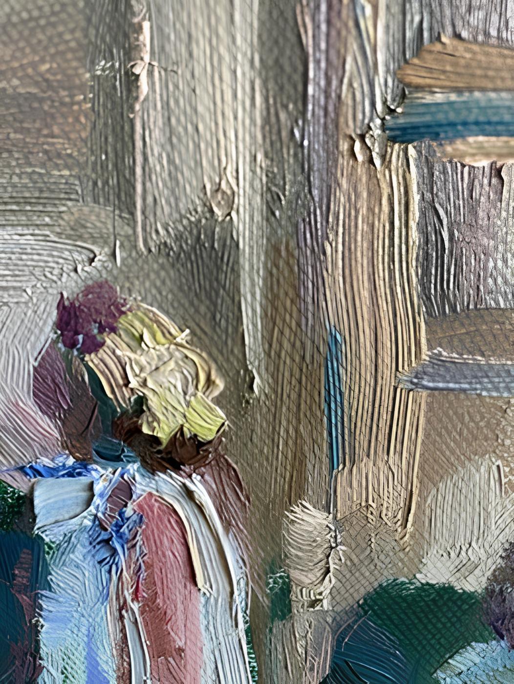 „Yellow Balloon“ Original figuratives Gemälde. Kleines vertikales Ölgemälde auf Leinwand (Post-Impressionismus), Painting, von Nadezda Stupina