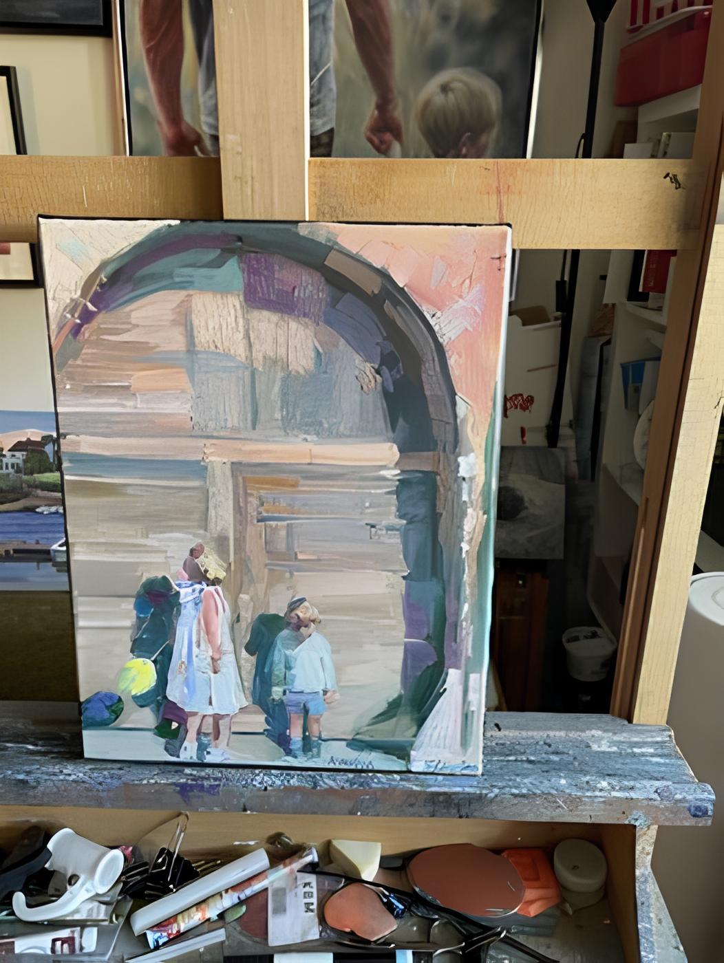 Bei der Herstellung dieses Werks habe ich rohe Emotionen durch impressionistische Pinselstriche kanalisiert, indem ich die Realität mit einem Pinsel der Laune vermischt habe. Es fängt einen flüchtigen Moment ein, einen Tanz aus Licht, Schatten und