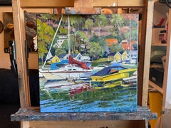"Gelbes Boot im Paddehavet" Original impressionistische Landschaft. Hafen.Sommer.