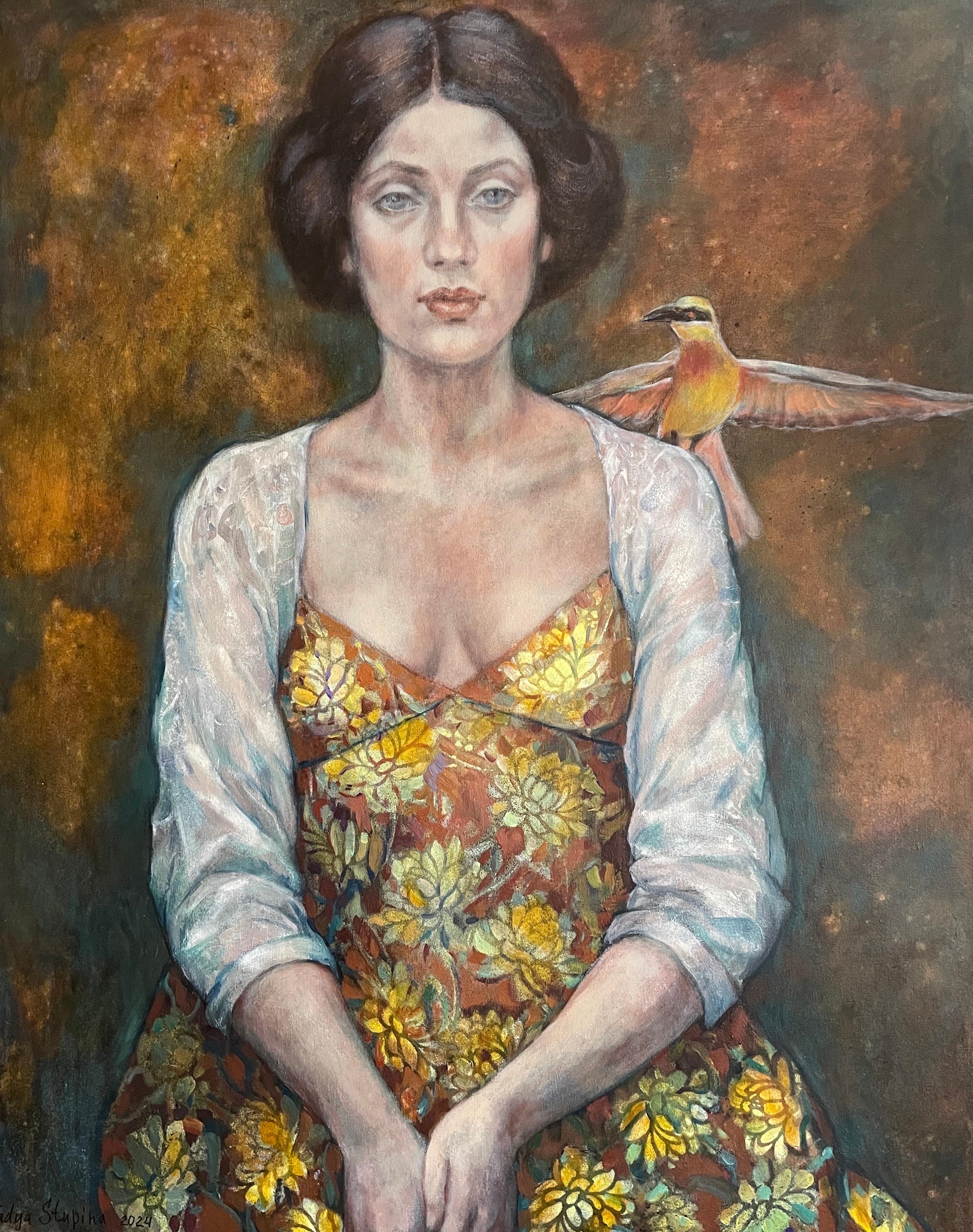 Yellow Melancholy of Expectation, Acrylic Portrait, 100x80 cm, New Framed