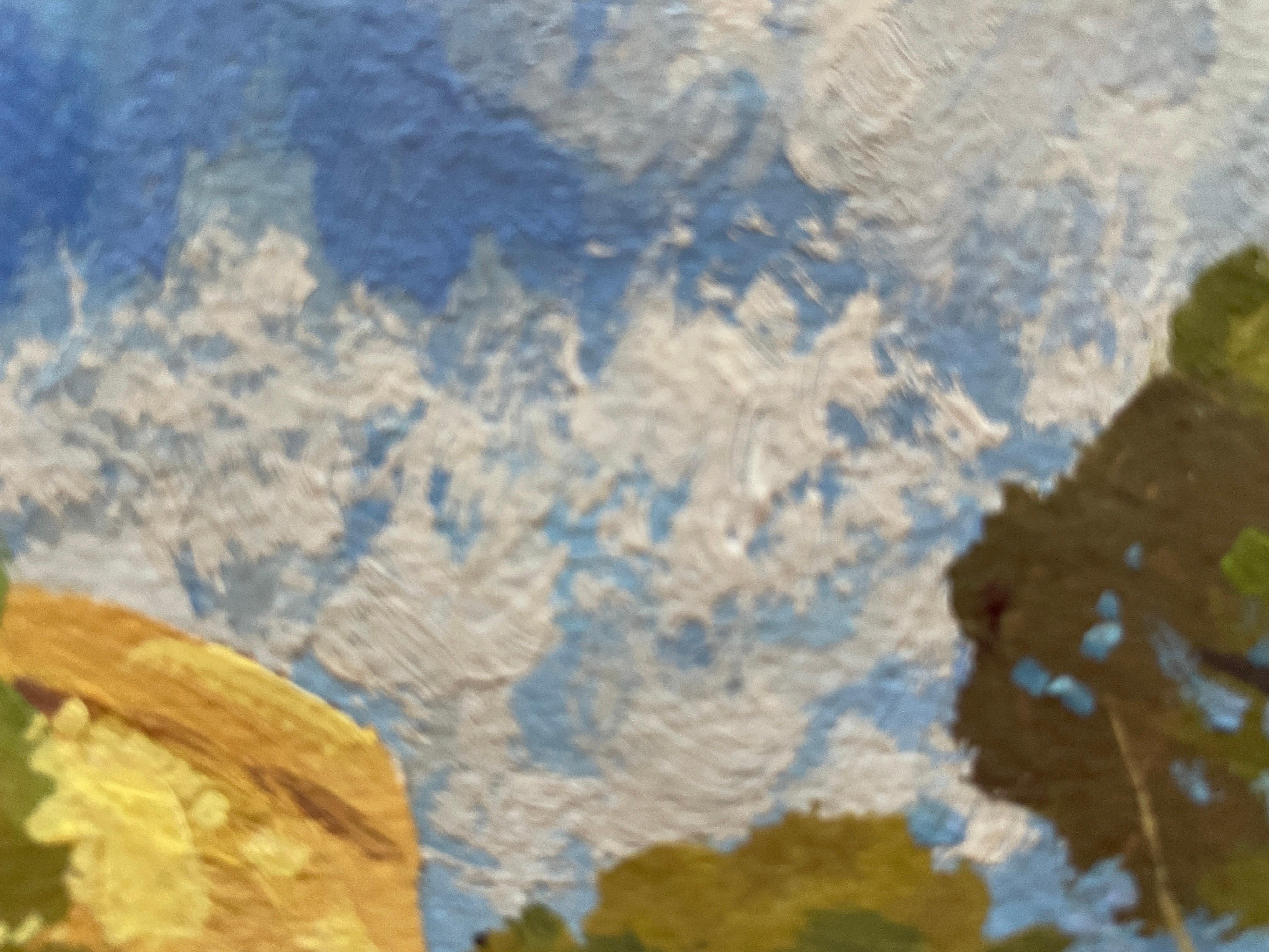 Torre amarilla - Landscape Painting Gris de Nadezda Stupina
