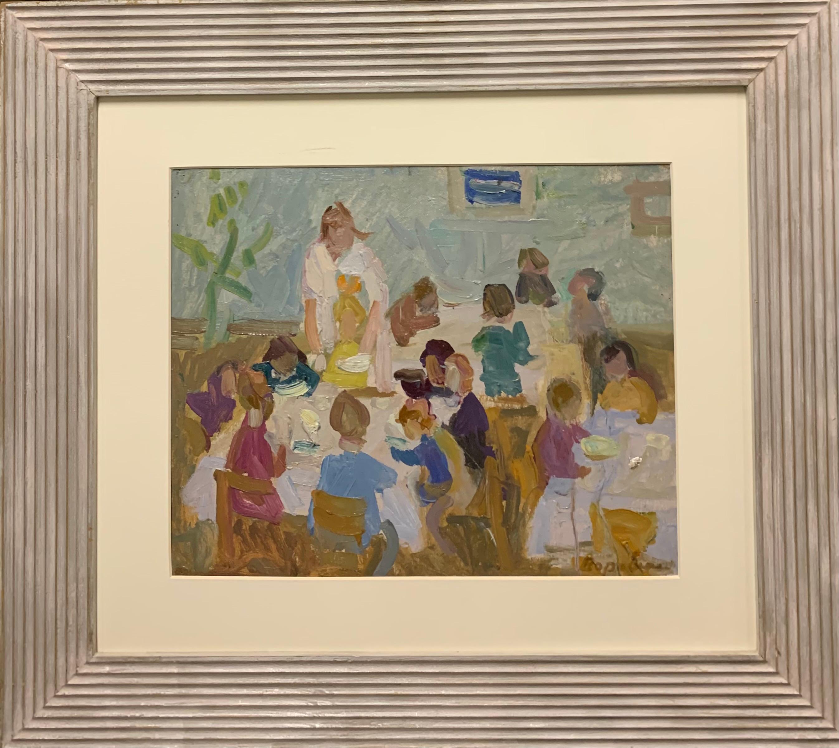 Nadezhda VOROBIEVA Figurative Painting - "Kindergarten, children" Oil cm. 36 x 48 , 1960 , shipping free