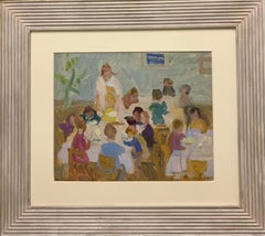 "Kindergarten, children" Oil cm. 36 x 48 , 1960 , shipping free