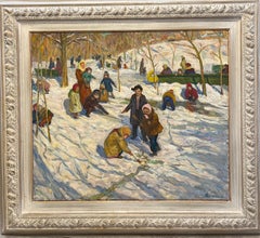 ""Sonnentag"" Kinder im Schnee Öl cm. 75 x 65 1968