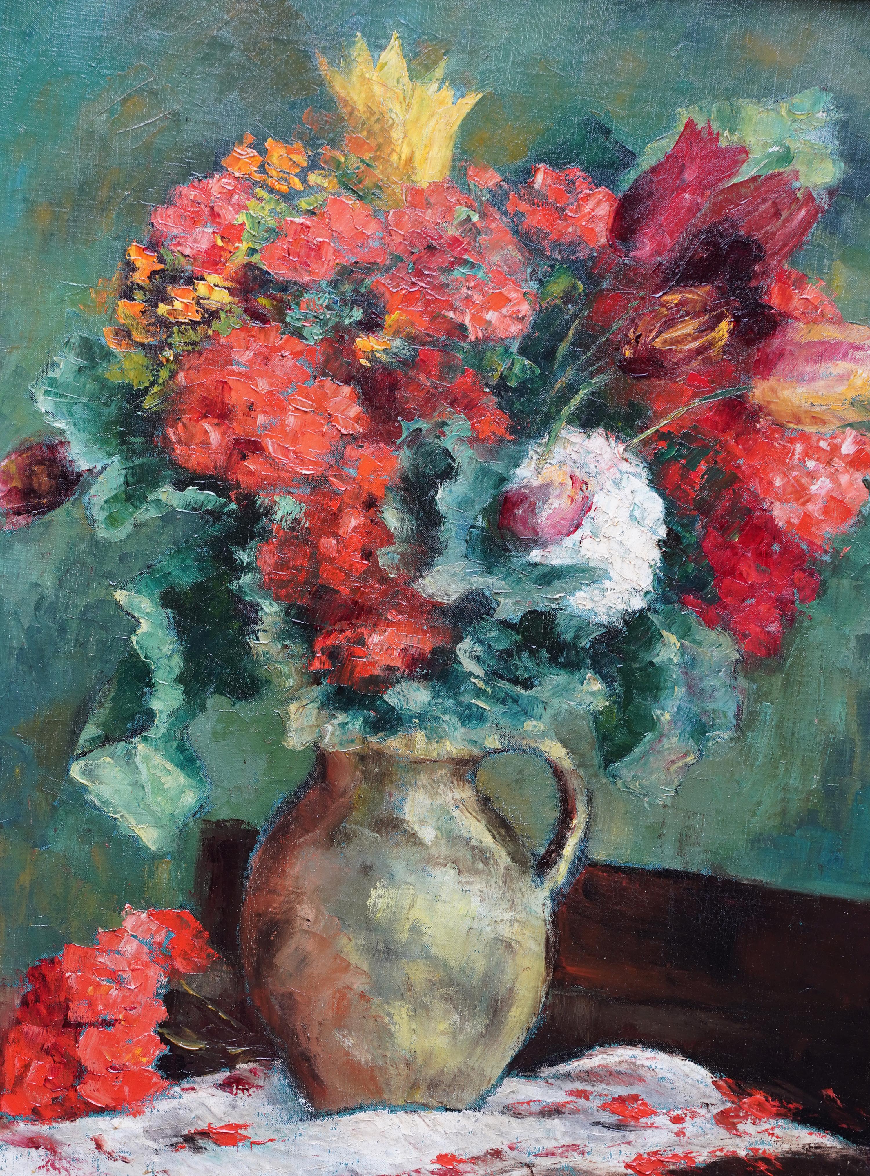 Still Life of Flowers in Jug - Post Impressionist 1940's art floral oil painting - Post-Impressionist Painting by Nadia Benois