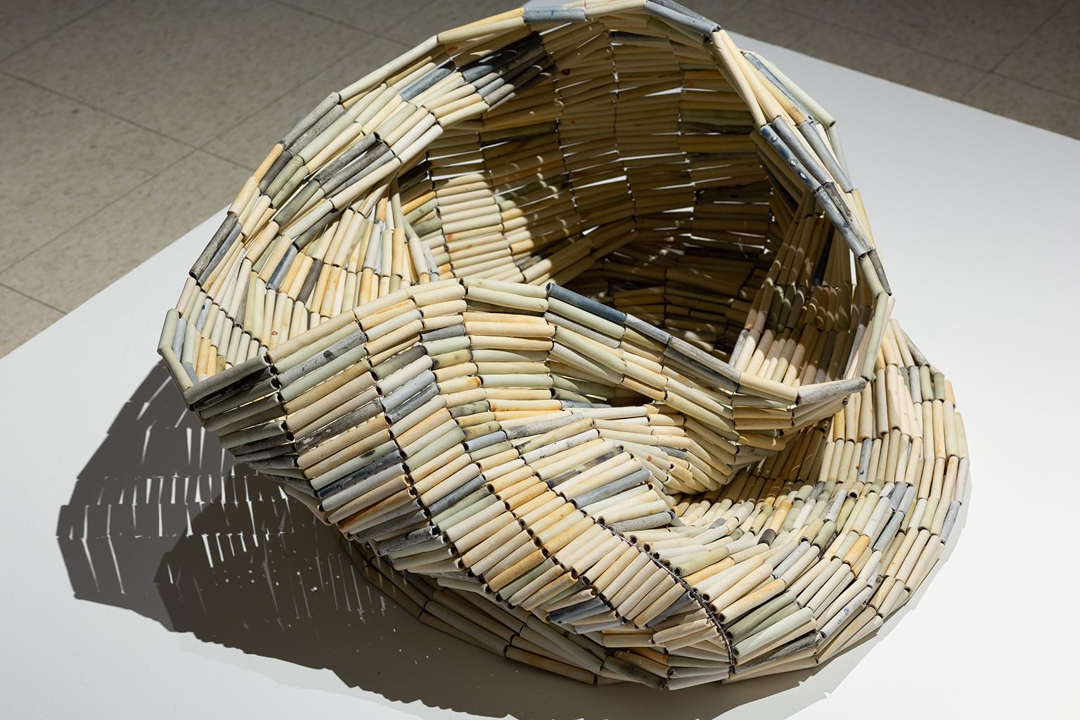 Nadia Myre Figurative Sculpture - Untitled (Tobacco Barrel)