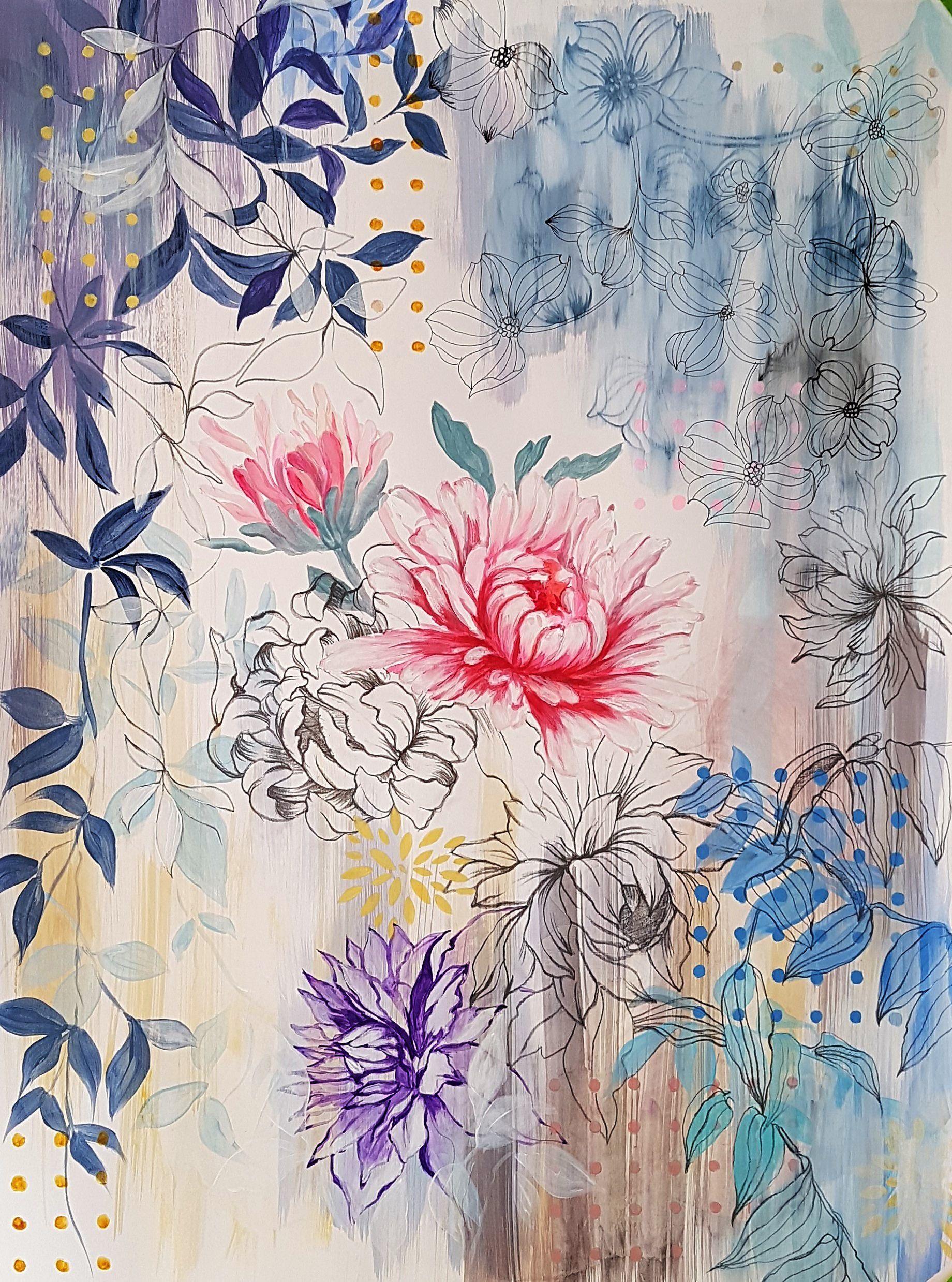 Crisantemo II, Pintura, Acrílico sobre papel - Painting de Nadia NL