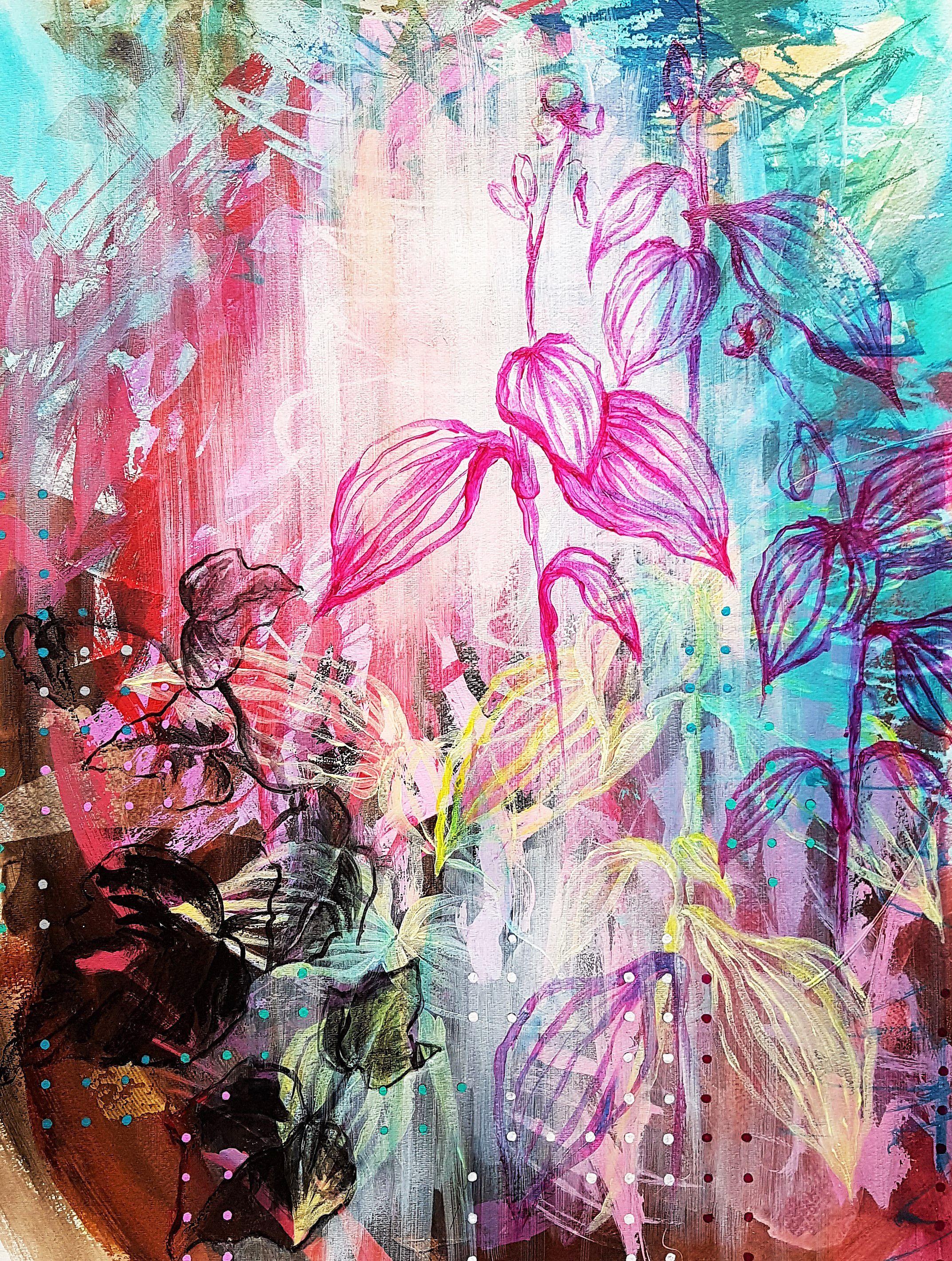 Angolo di giardino, Pittura, Acrilico su carta - Painting di Nadia NL