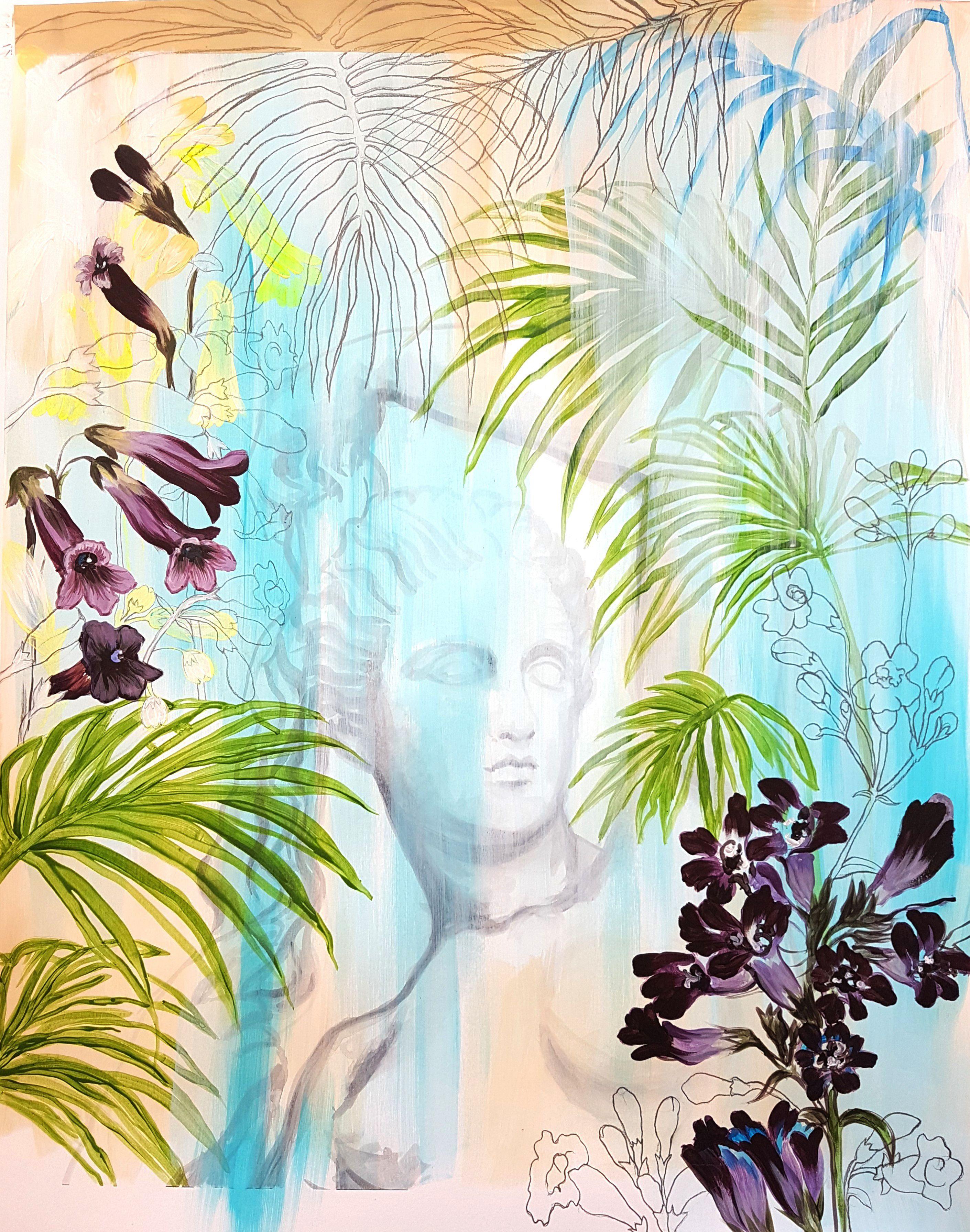 Giardino lussureggiante, Pittura, Acrilico su carta - Painting di Nadia NL