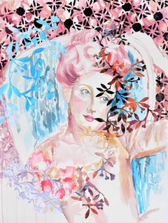 Femme rococo, peinture, acrylique sur papier