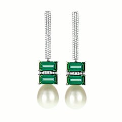 Nadine Aysoy 18 Karat Gold, Green Tourmaline Baguette and South Sea Pearl Suite