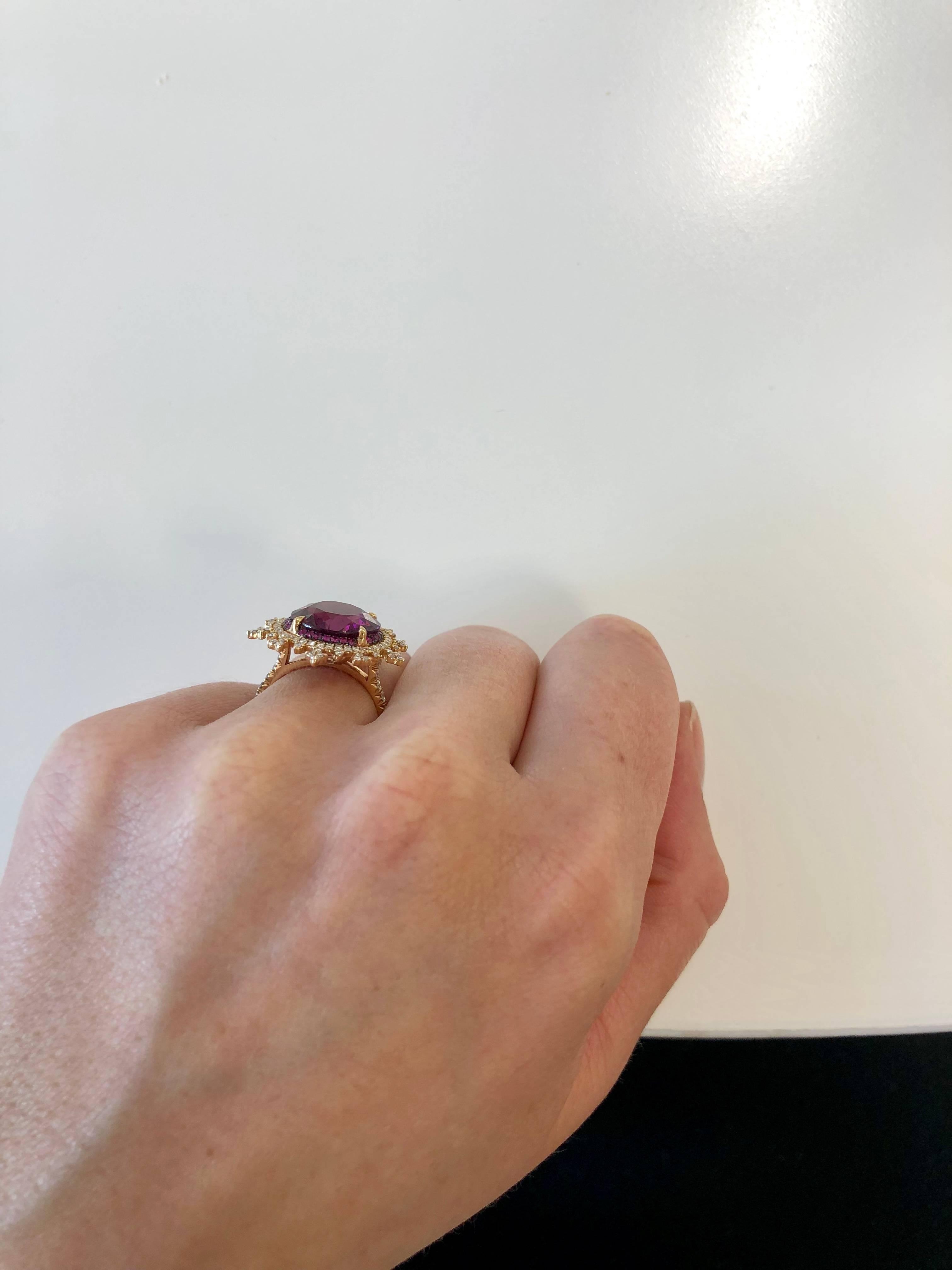 Women's Nadine Aysoy 18 Karat Rose Gold, Red Rhodolite and White Diamond Cocktail Ring For Sale