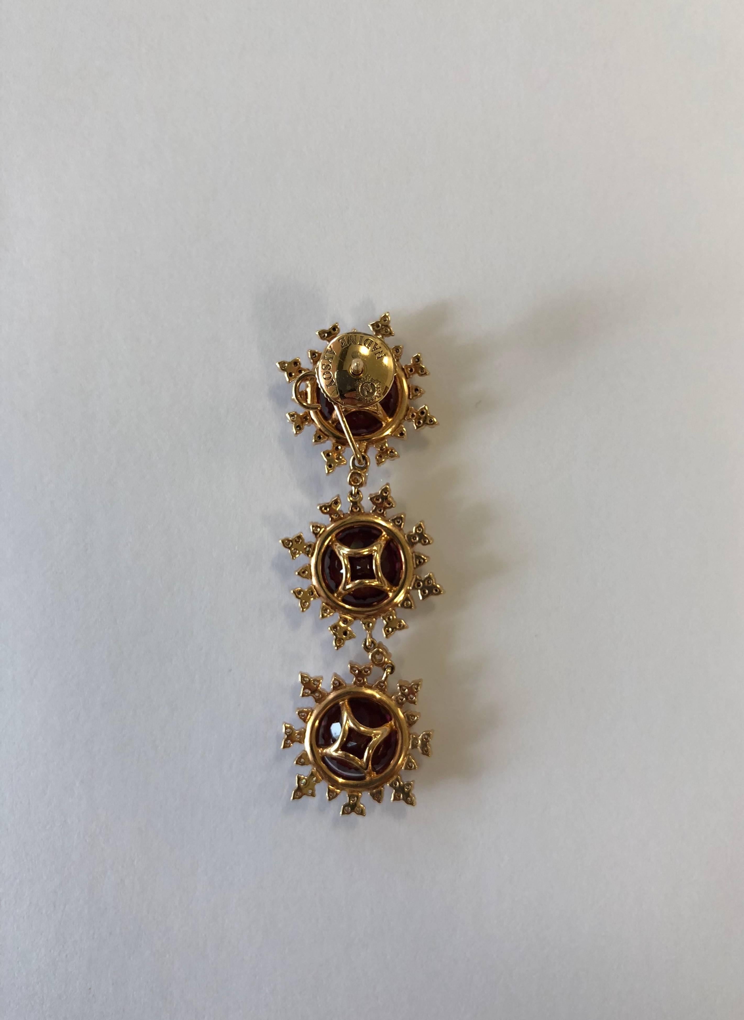 Nadine Aysoy 18 Karat Rose Gold Rhodolite Detachable White Diamond Drop Earrings For Sale 1