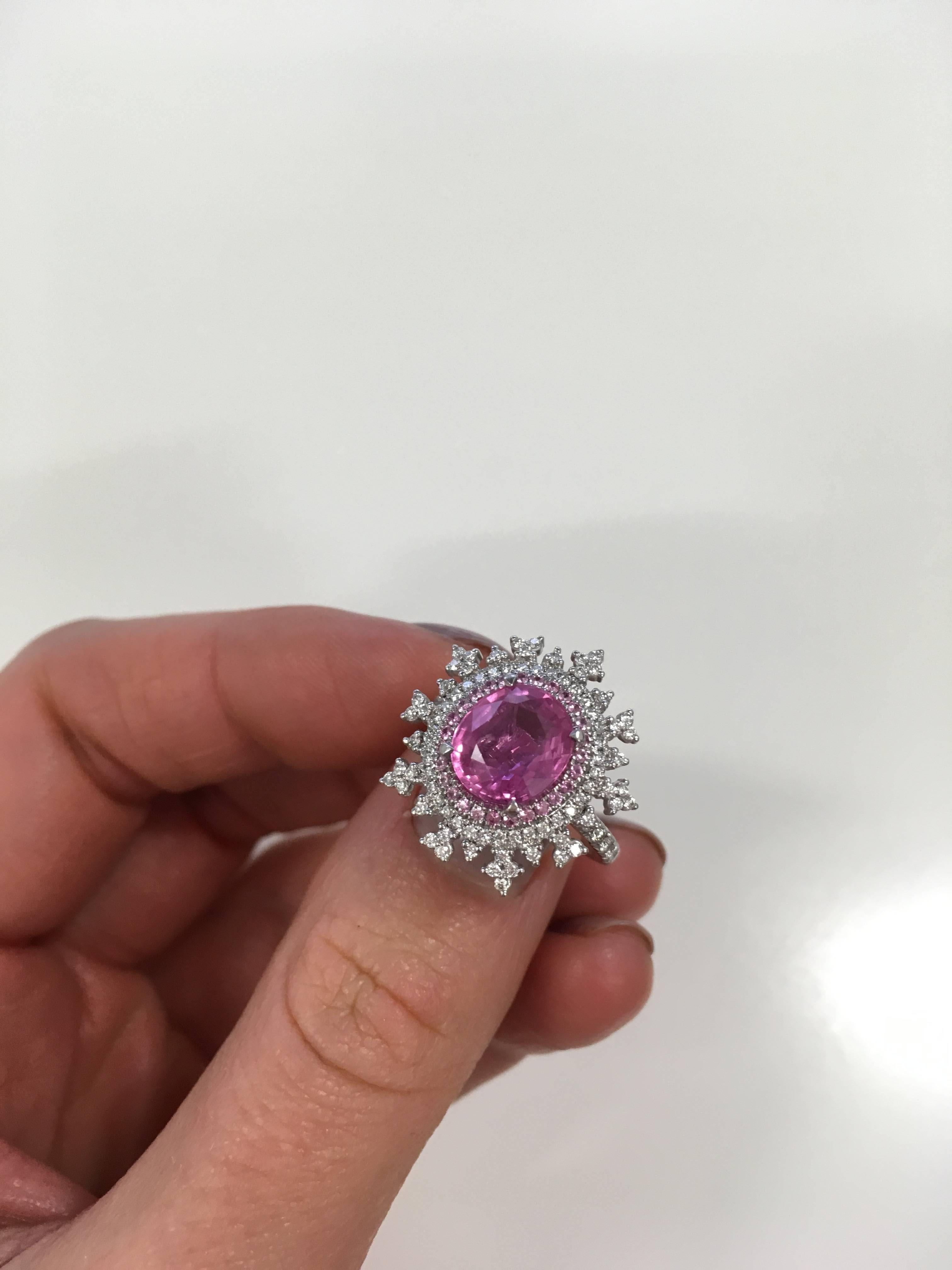 Nadine Aysoy 18Karat White Gold, Pink Sapphire and White Diamond Engagement Ring For Sale 5