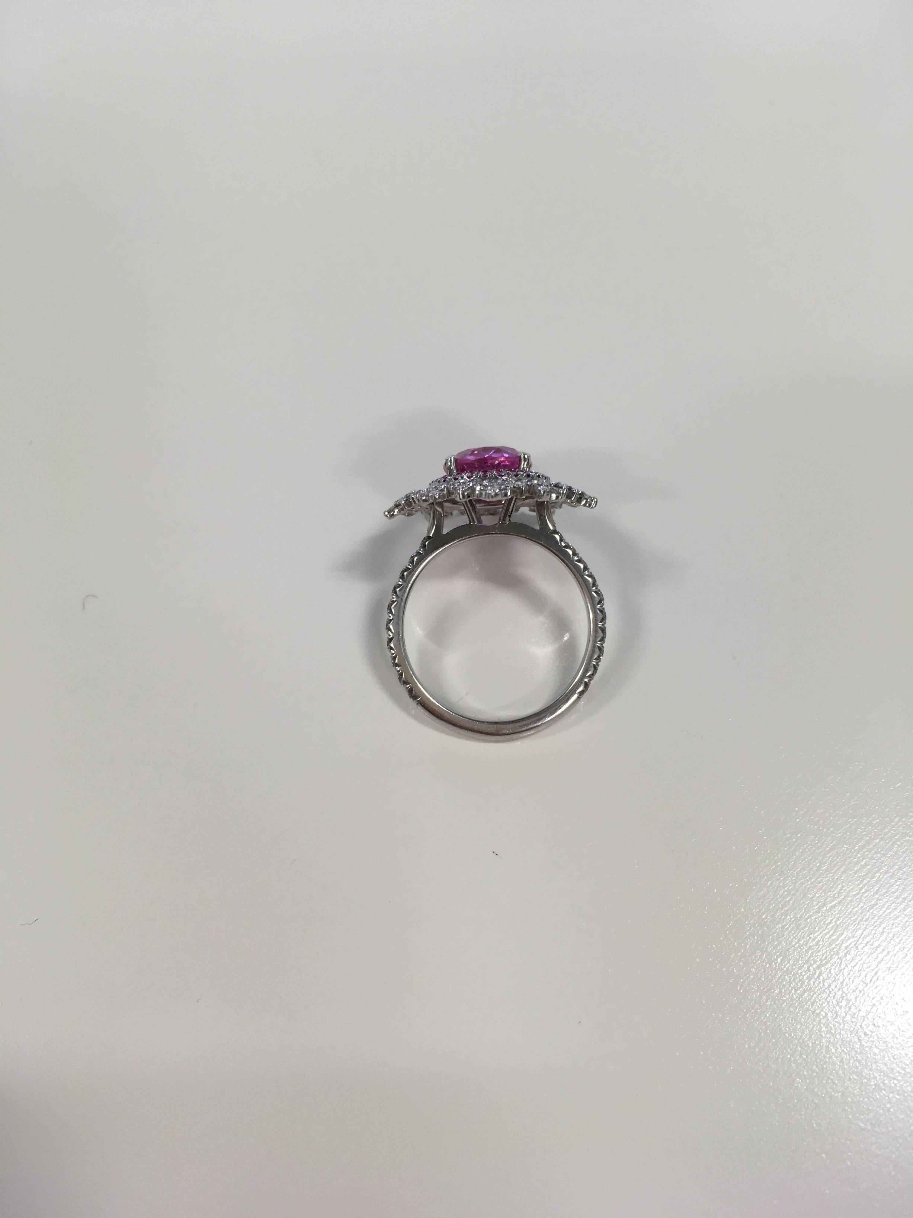 Nadine Aysoy 18Karat White Gold, Pink Sapphire and White Diamond Engagement Ring For Sale 3