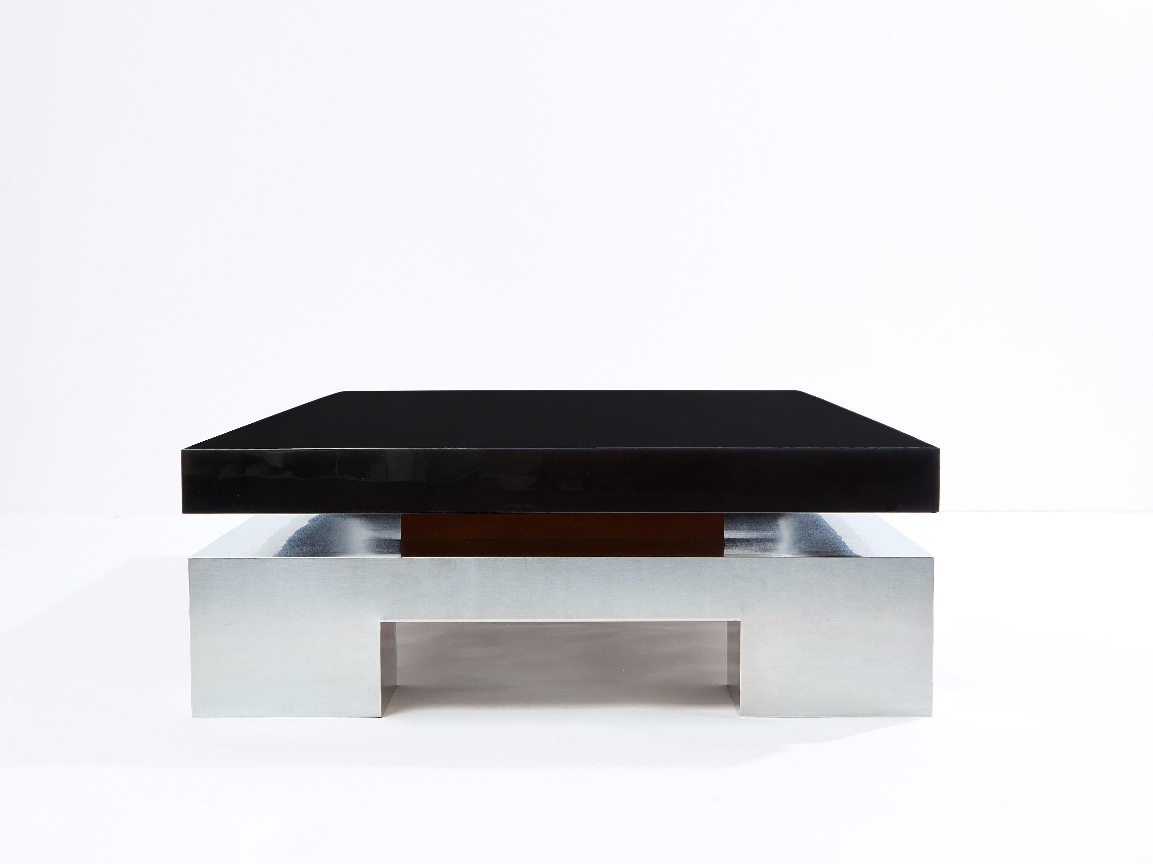Table basse en acier brossé laqué noir Nadine Charteret 1972 en vente 3