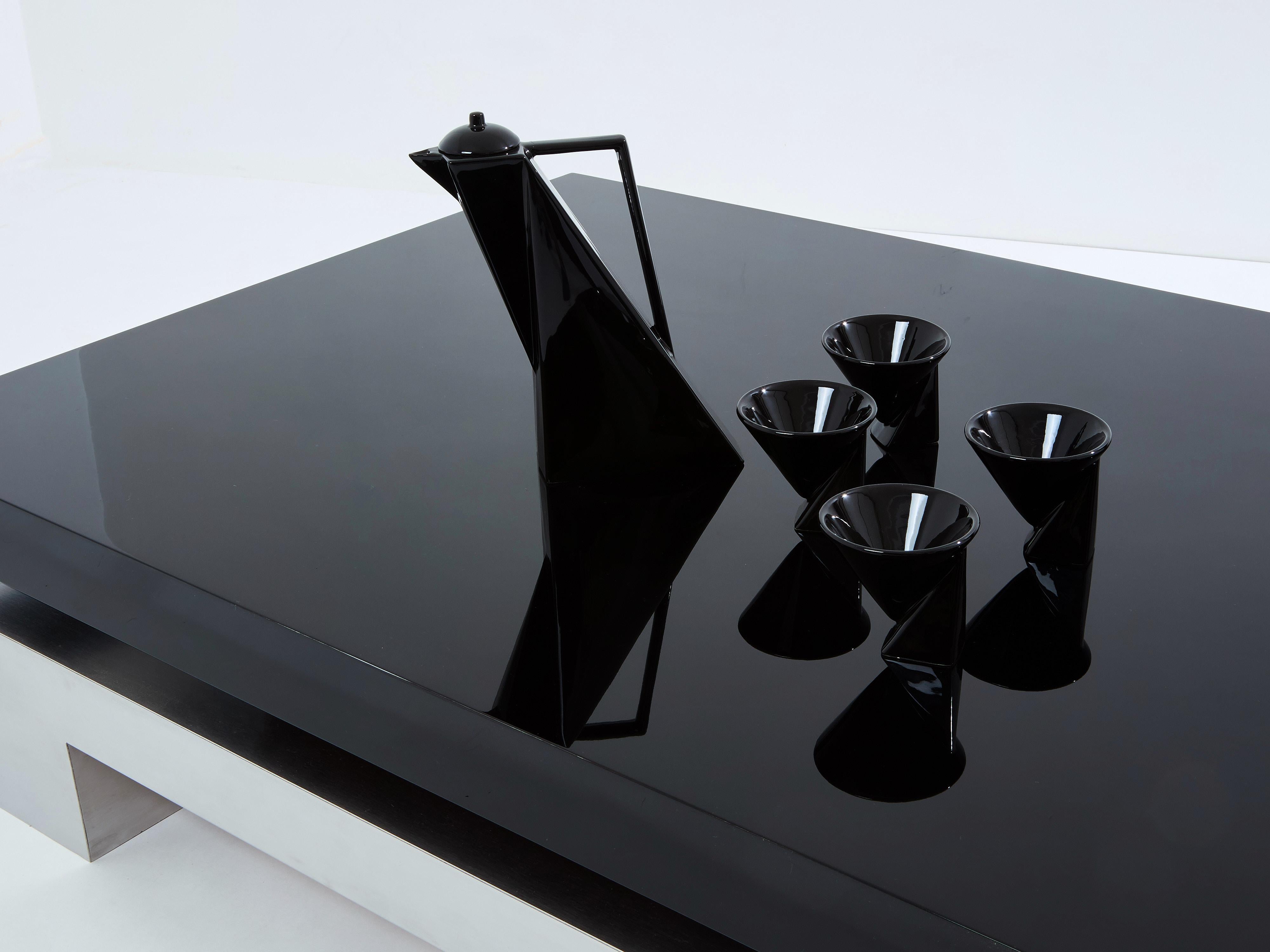 Table basse en acier brossé laqué noir Nadine Charteret 1972 Bon état - En vente à Paris, IDF