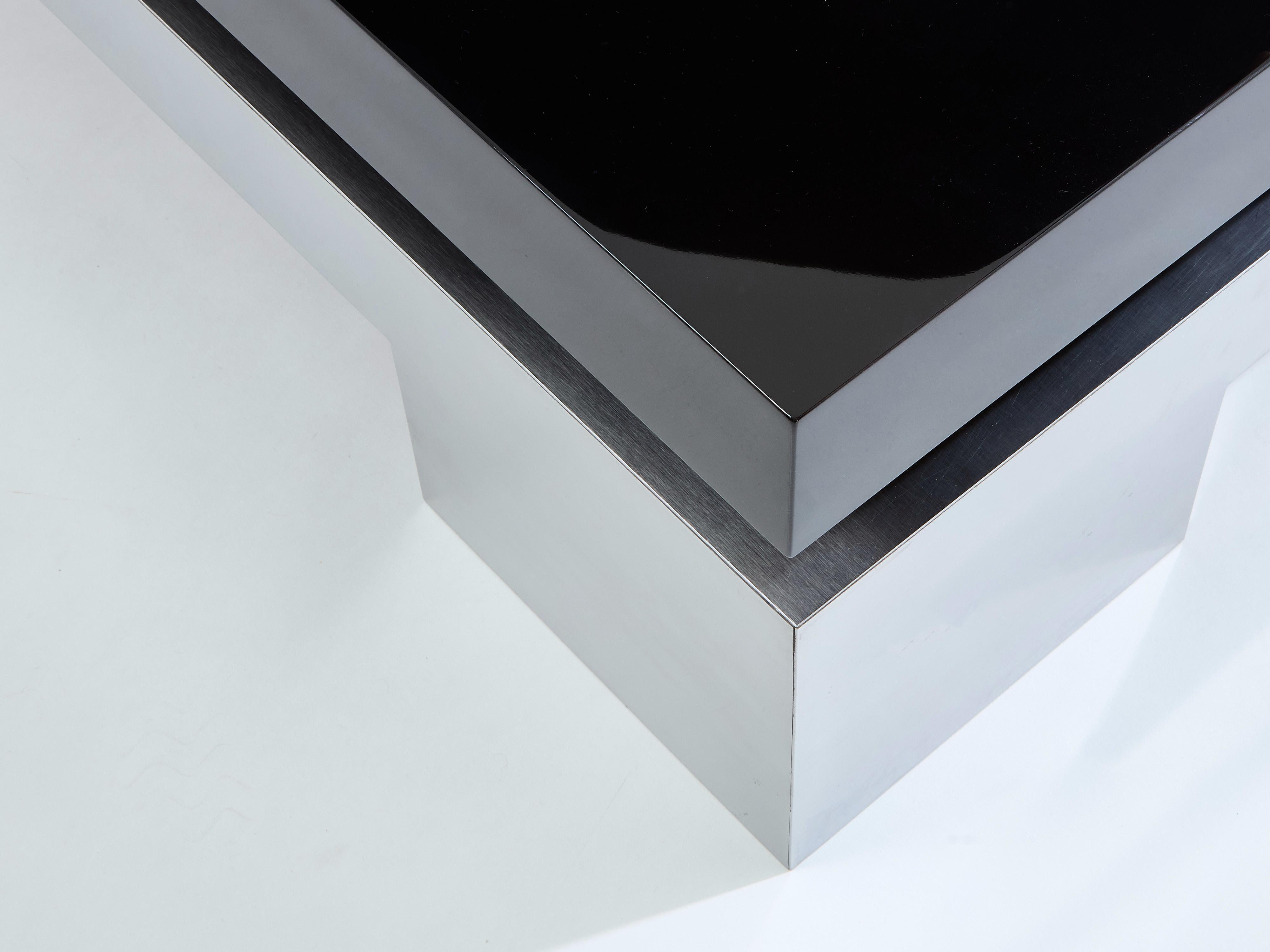 Fin du 20e siècle Table basse en acier brossé laqué noir Nadine Charteret 1972 en vente