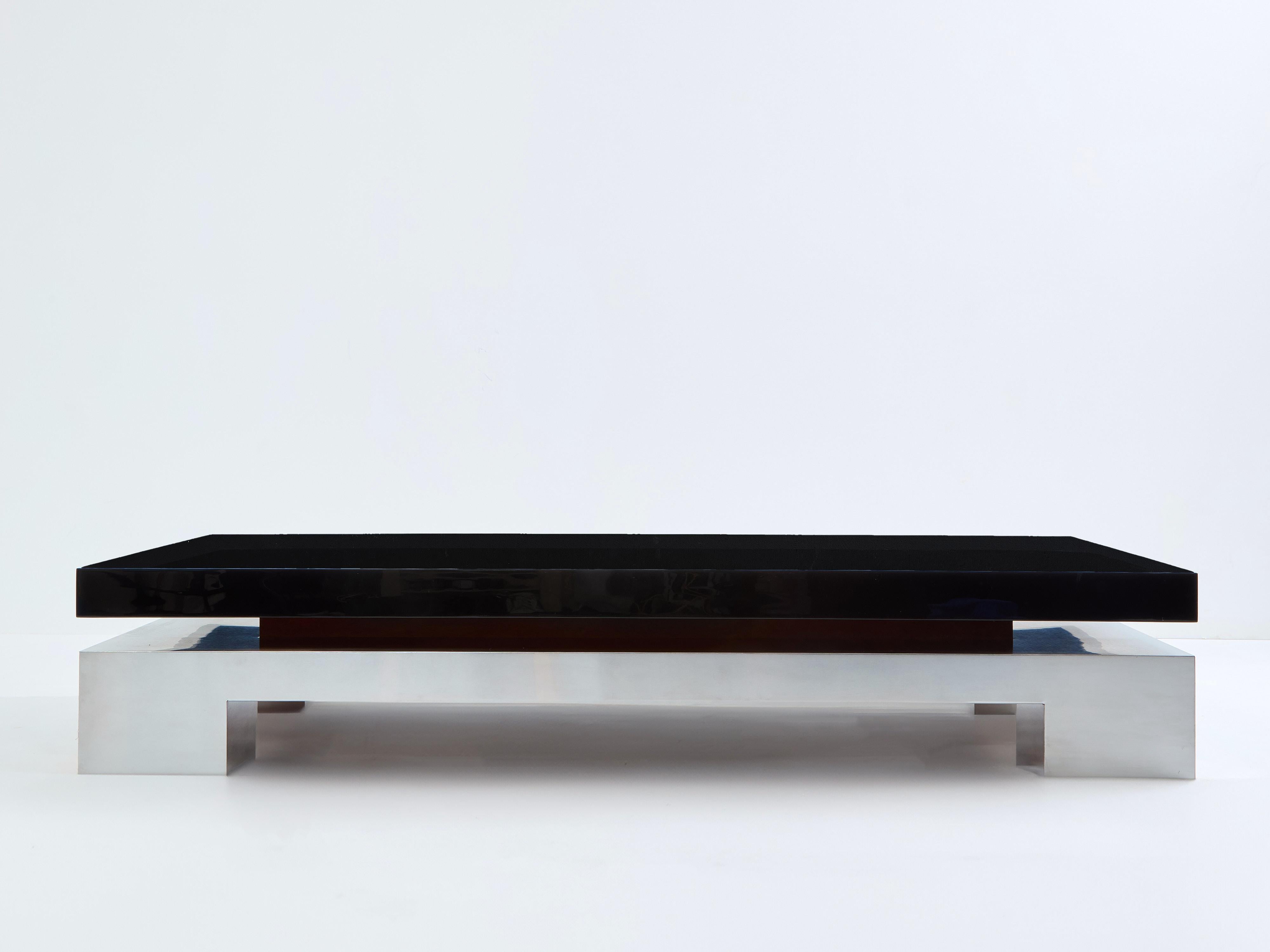 Acier Table basse en acier brossé laqué noir Nadine Charteret 1972 en vente