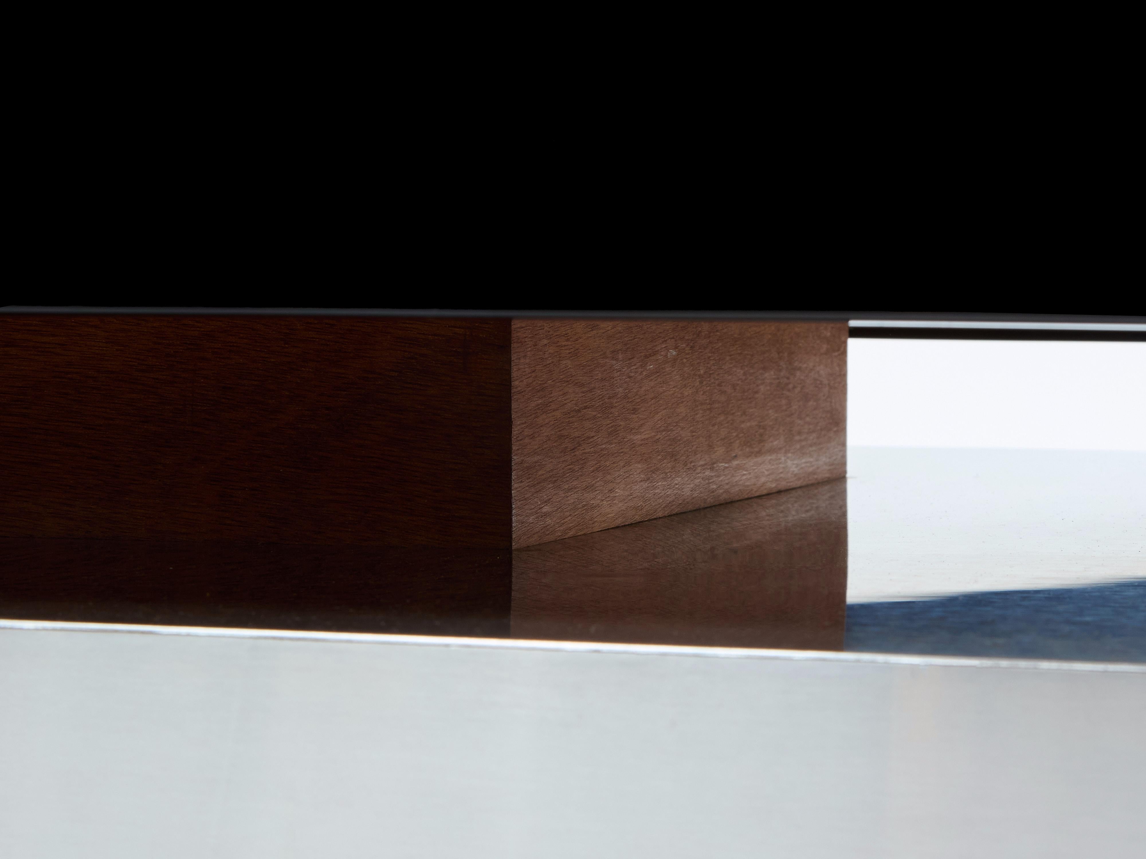 Table basse en acier brossé laqué noir Nadine Charteret 1972 en vente 1