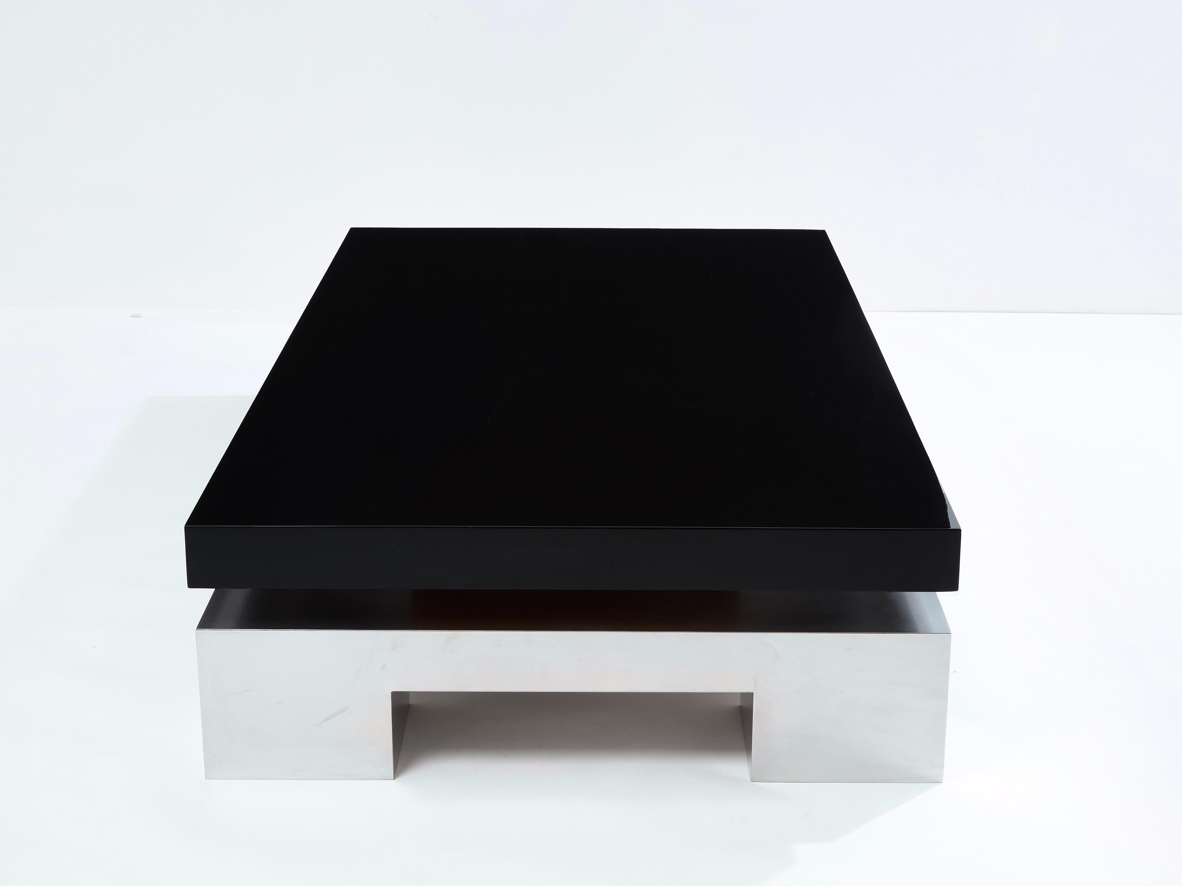 Table basse en acier brossé laqué noir Nadine Charteret 1972 en vente 2