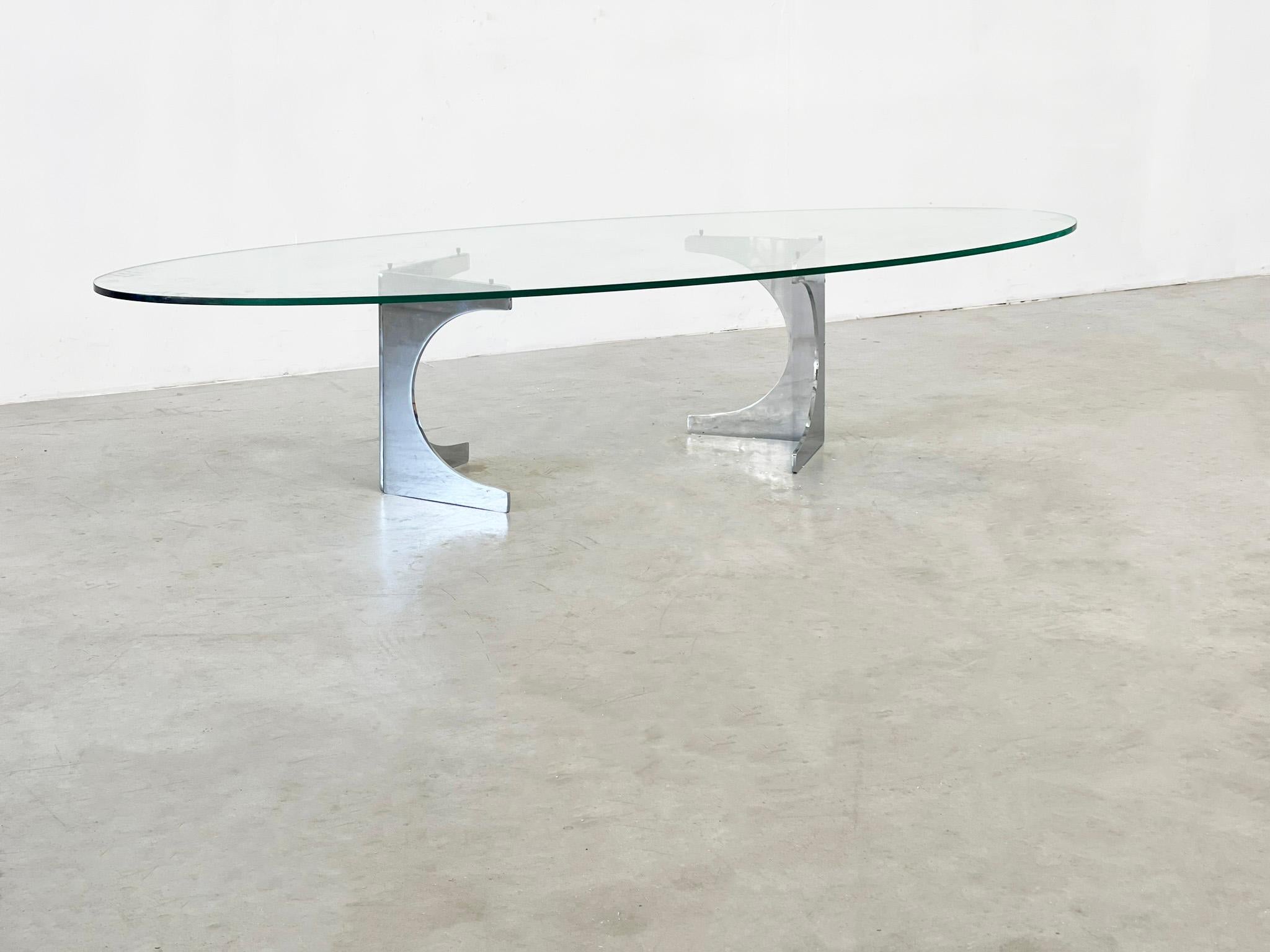 French Nadine Effront chrome and glass coffee table For Sale